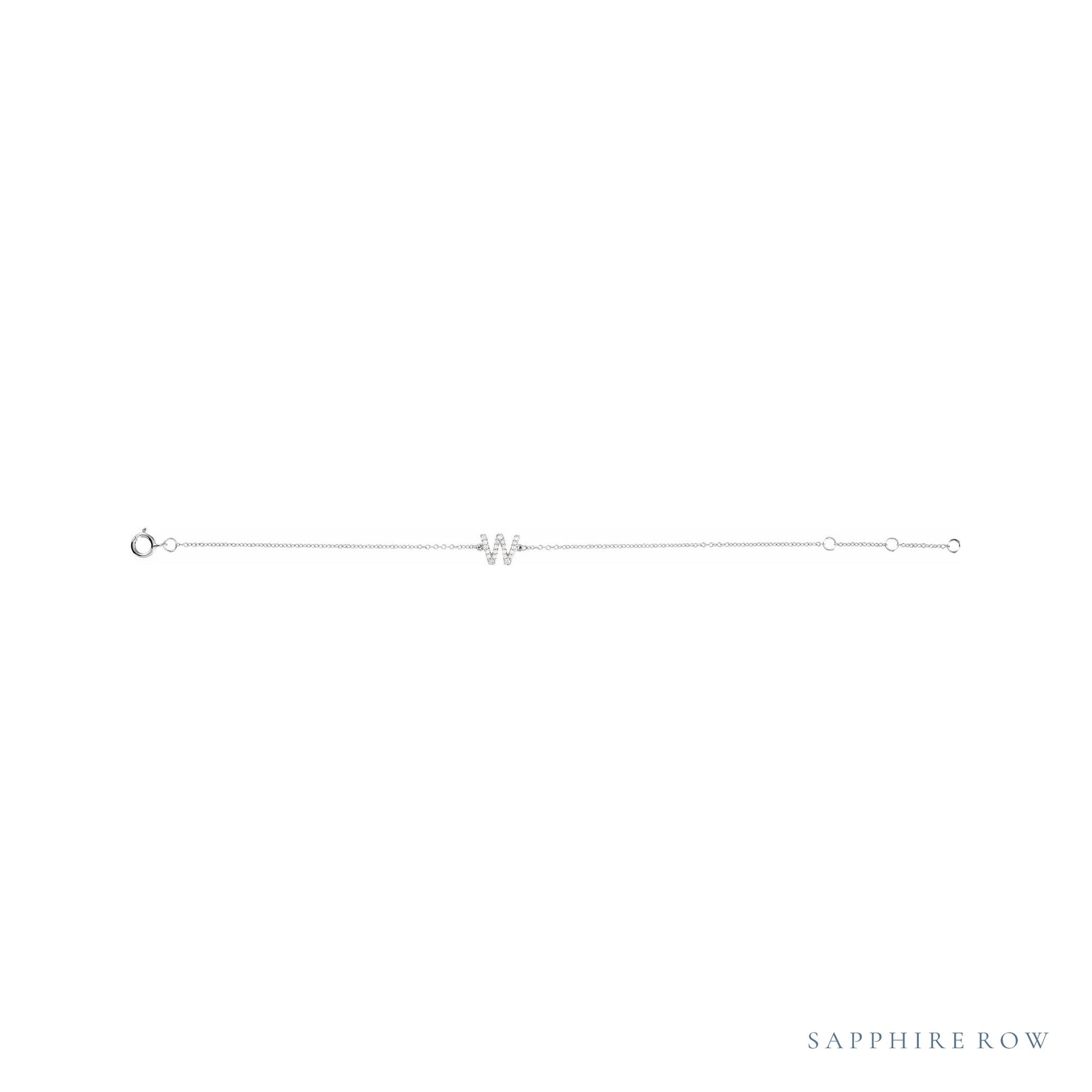 Sapphire Row Natural Diamond Pavé Initial Bracelet - W, 14K White Gold (view 2)