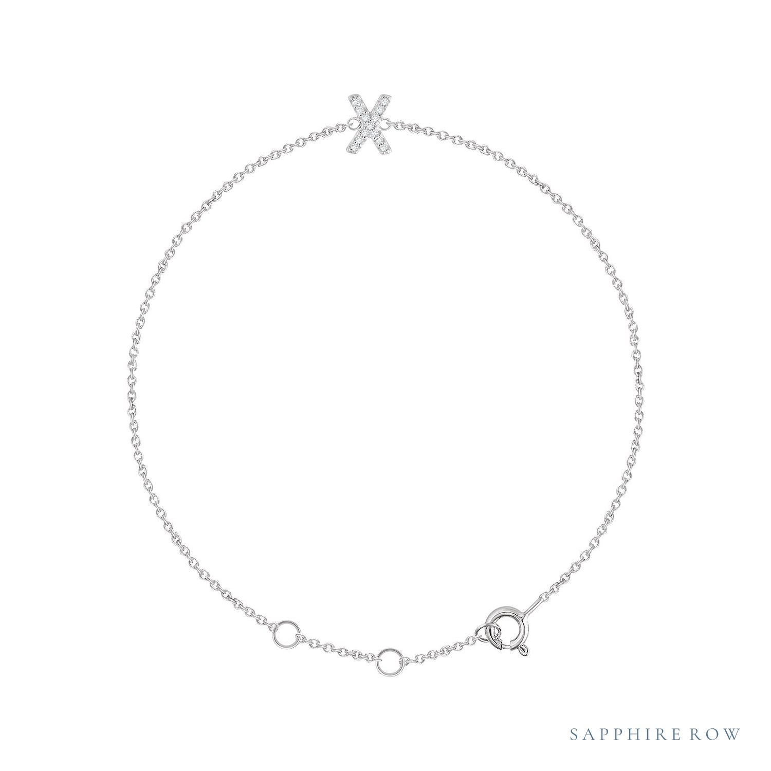 Sapphire Row Natural Diamond Pavé Initial Bracelet - X, 14K White Gold