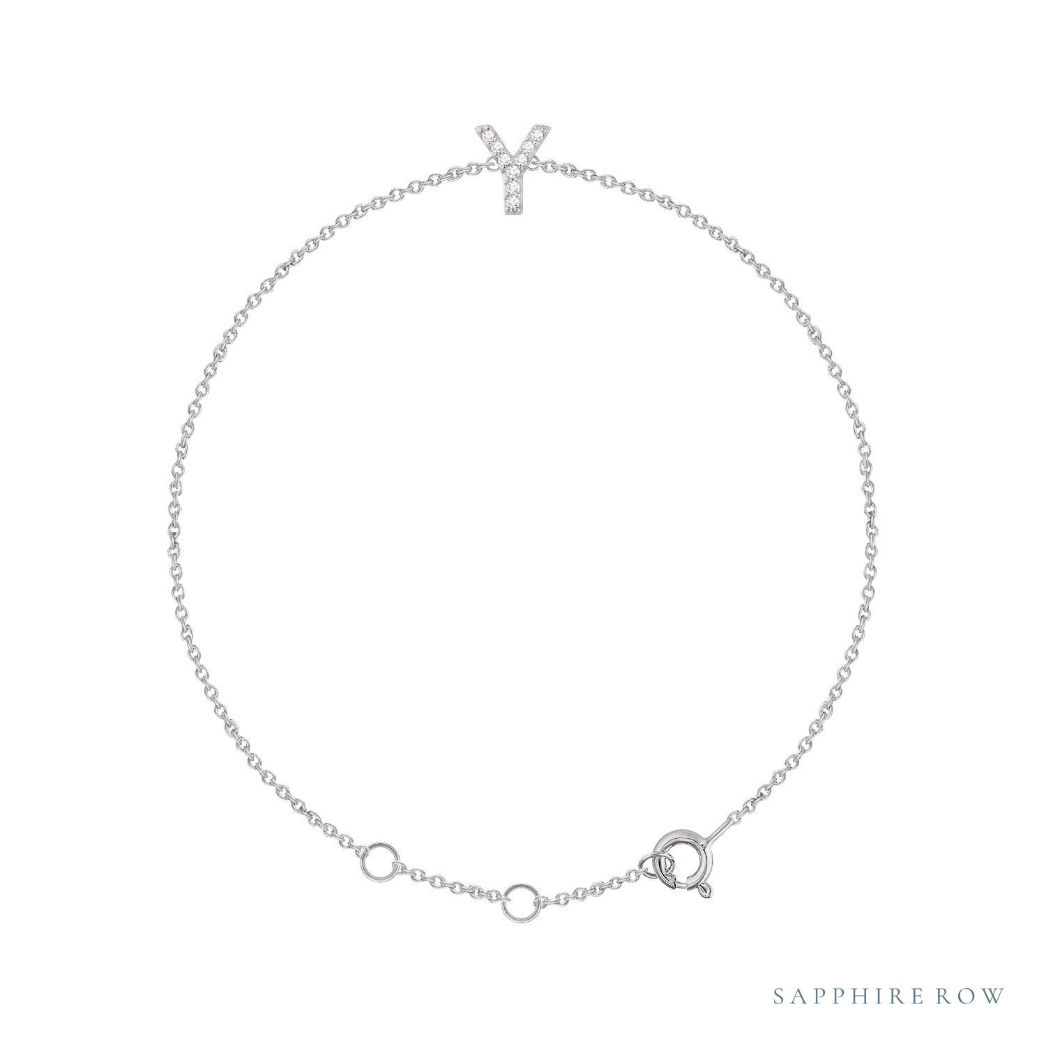 Sapphire Row Natural Diamond Pavé Initial Bracelet - Y, 14K White Gold