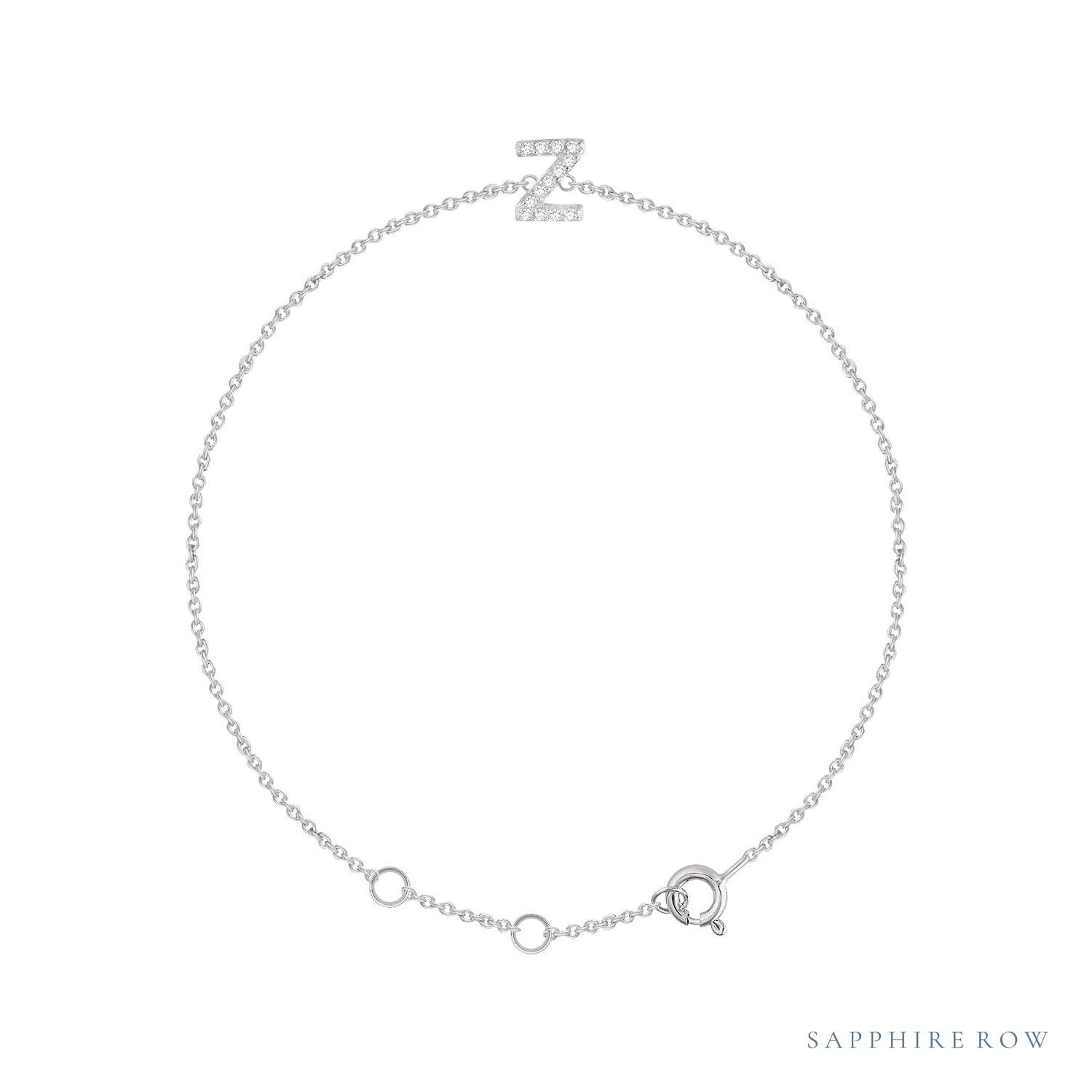 Sapphire Row Natural Diamond Pavé Initial Bracelet - Z, 14K White Gold