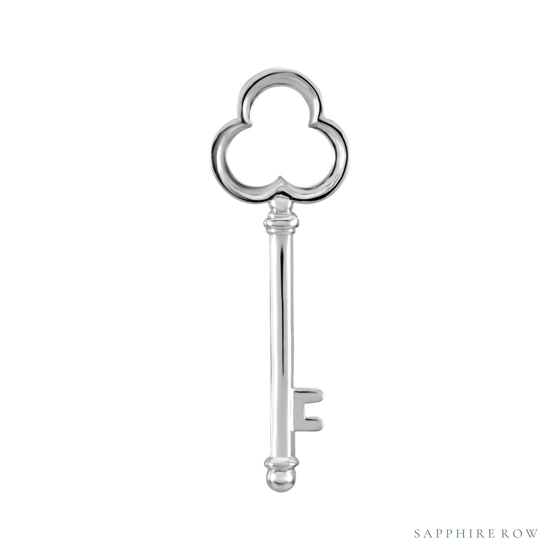 Sapphire Row Gold Key Pendant - 14K White Gold