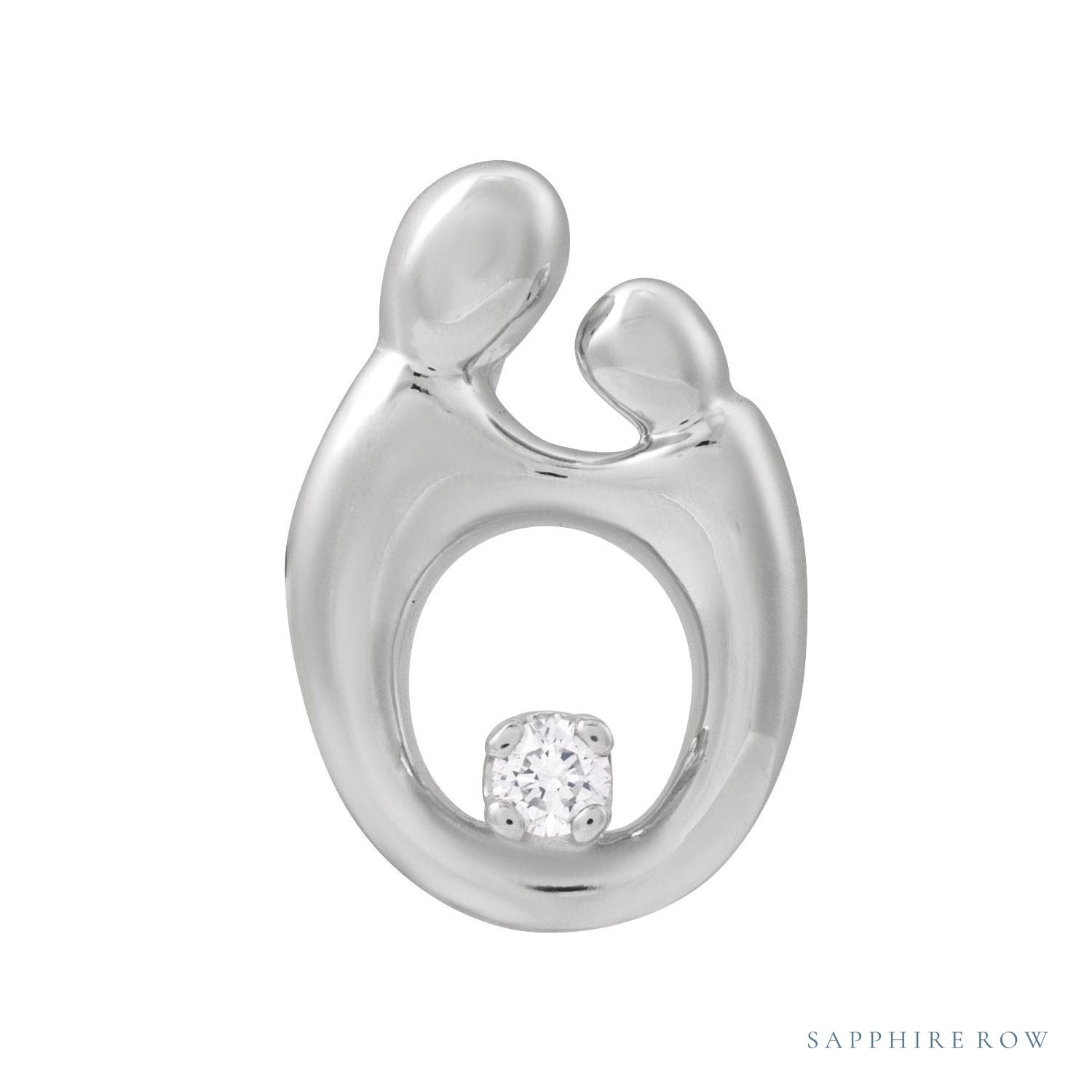 Sapphire Row Natural Diamond Mother & Child Slide Pendant - 14K White Gold, 0.03 ctw
