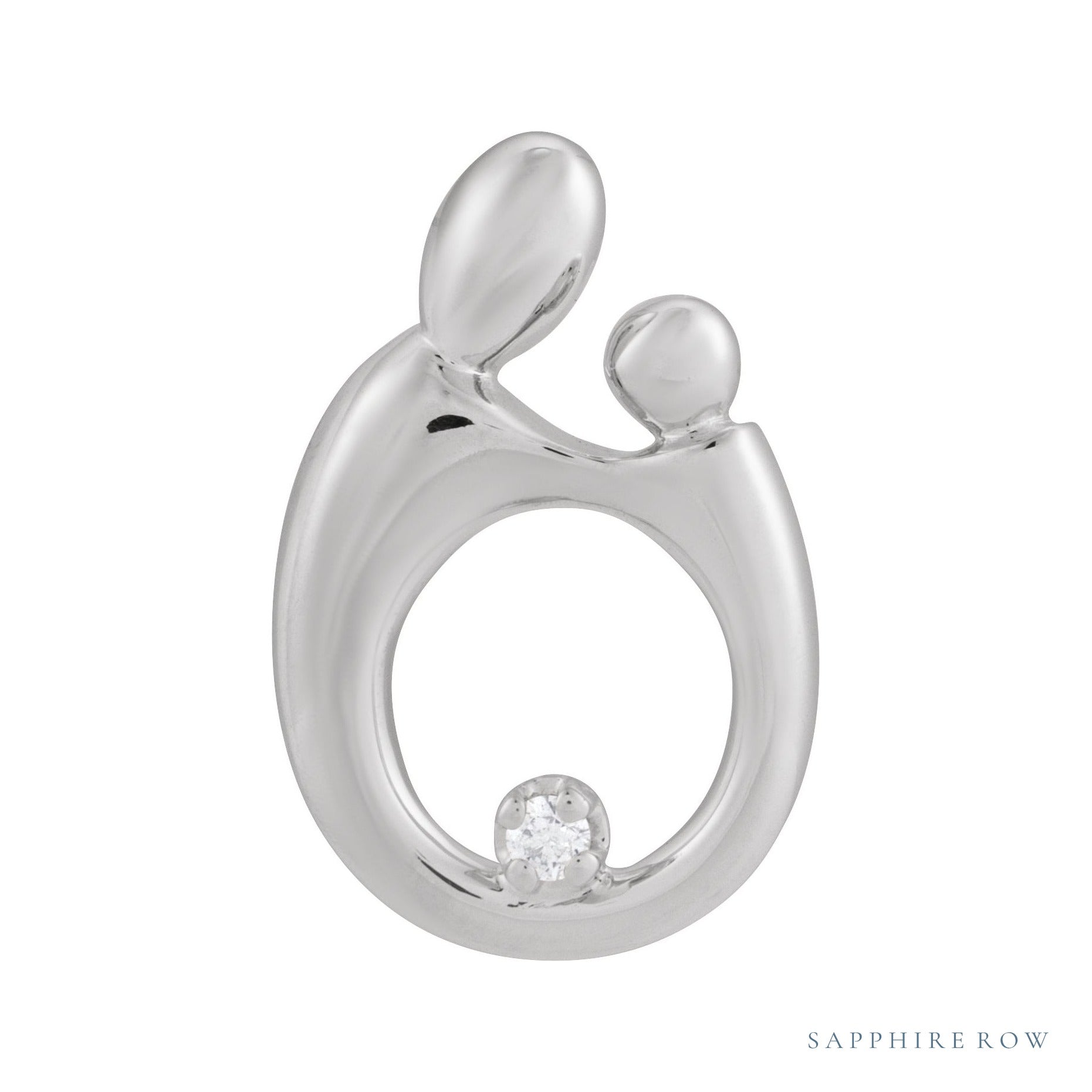 Sapphire Row Natural Diamond Mother & Child Slide Pendant - 14K White Gold, 0.05 ctw