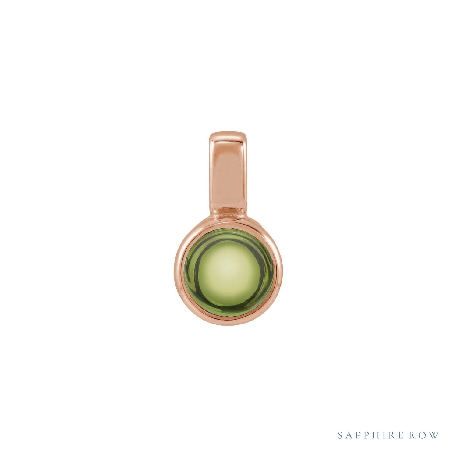 Sapphire Row Natural Cabochon Mini Fixed Bail Pendant - Peridot, 14K Rose Gold