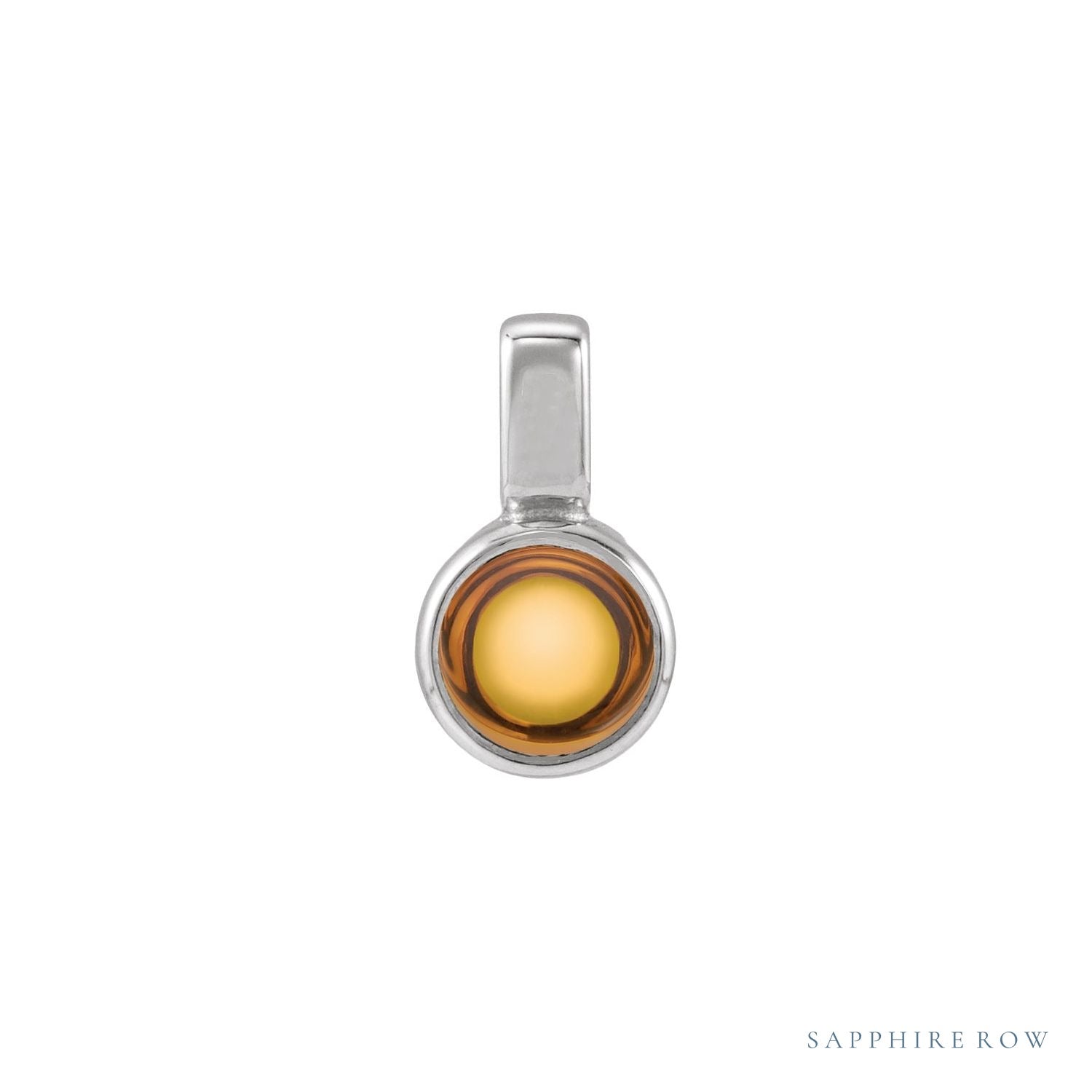 Sapphire Row Natural Cabochon Mini Fixed Bail Pendant - Citrine, Platinum