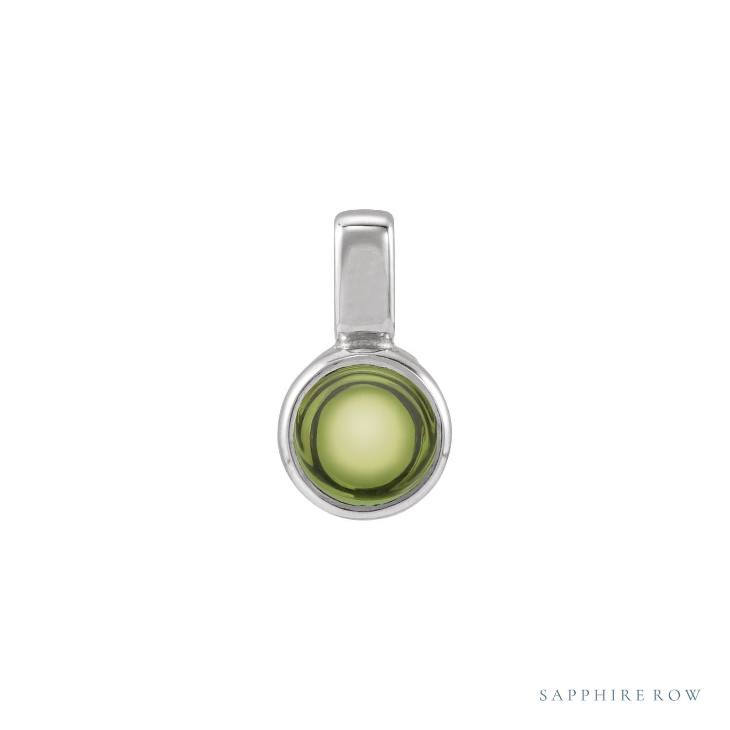 Sapphire Row Natural Cabochon Mini Fixed Bail Pendant - Peridot, Platinum