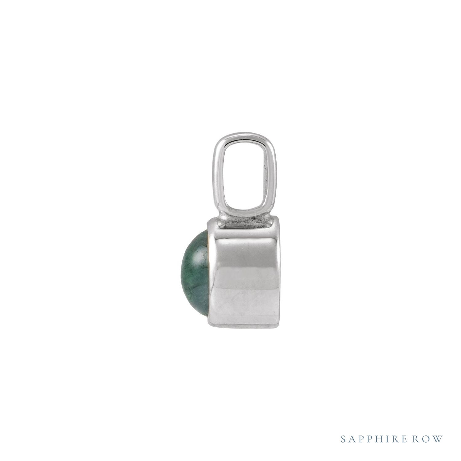 Sapphire Row Natural Cabochon Mini Fixed Bail Pendant - Moss Agate, 14K White Gold (view 2)