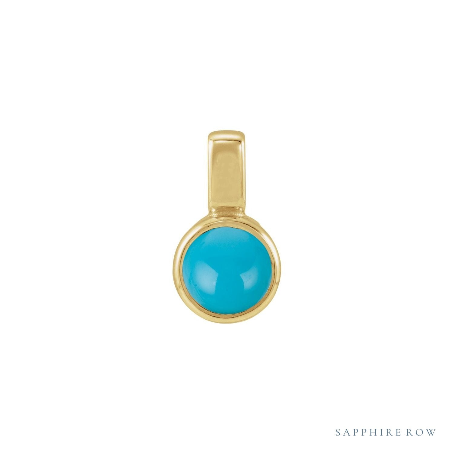 Sapphire Row Natural Cabochon Mini Fixed Bail Pendant - Turquoise, 14K Yellow Gold