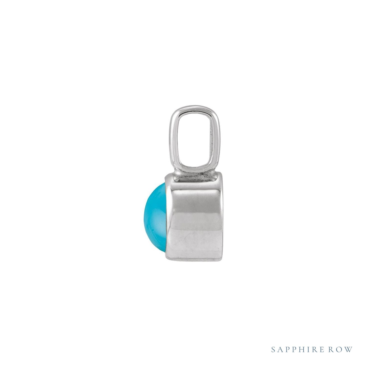Sapphire Row Natural Cabochon Mini Fixed Bail Pendant - Turquoise, 14K White Gold (view 2)