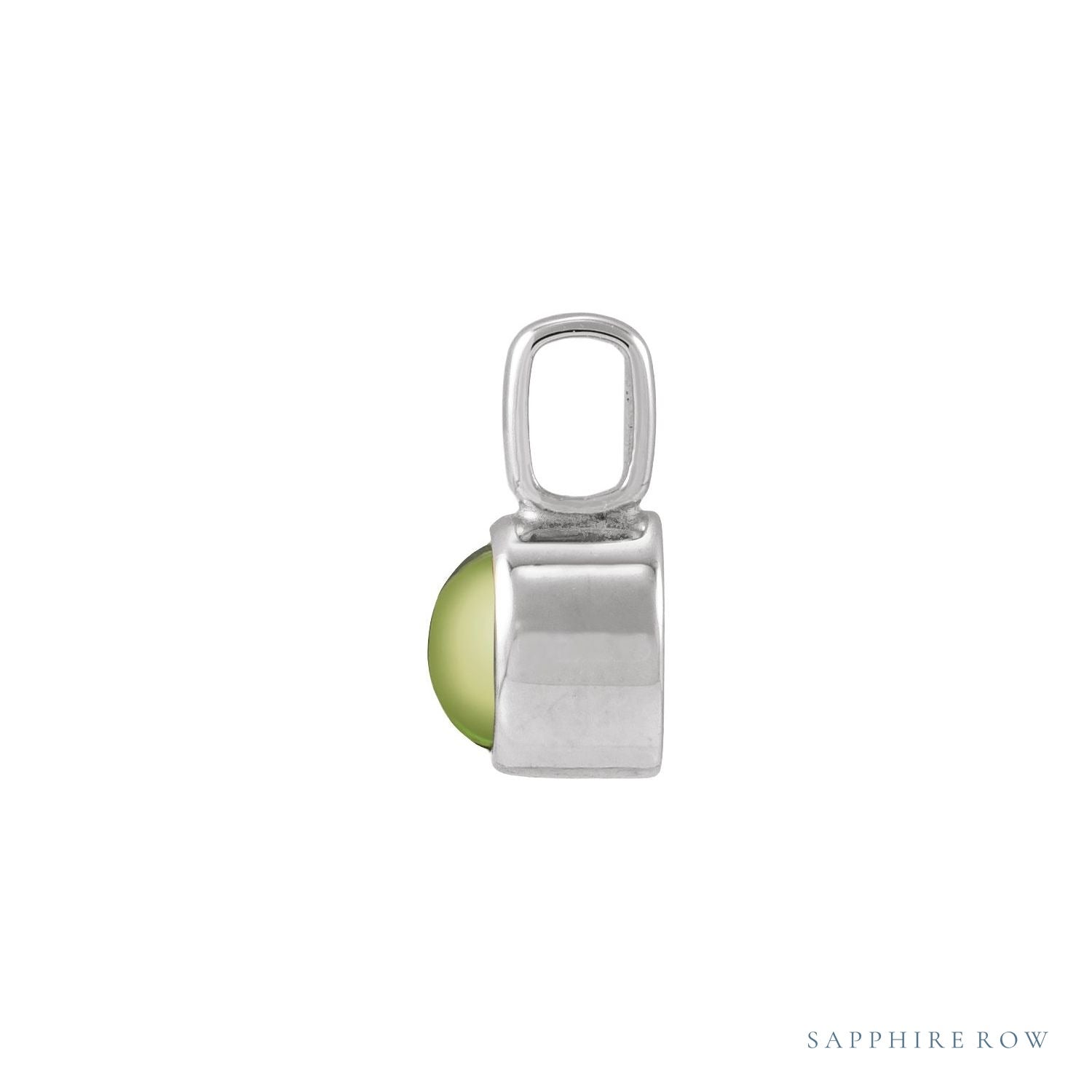 Sapphire Row Natural Cabochon Mini Fixed Bail Pendant - Peridot, 14K White Gold (view 2)
