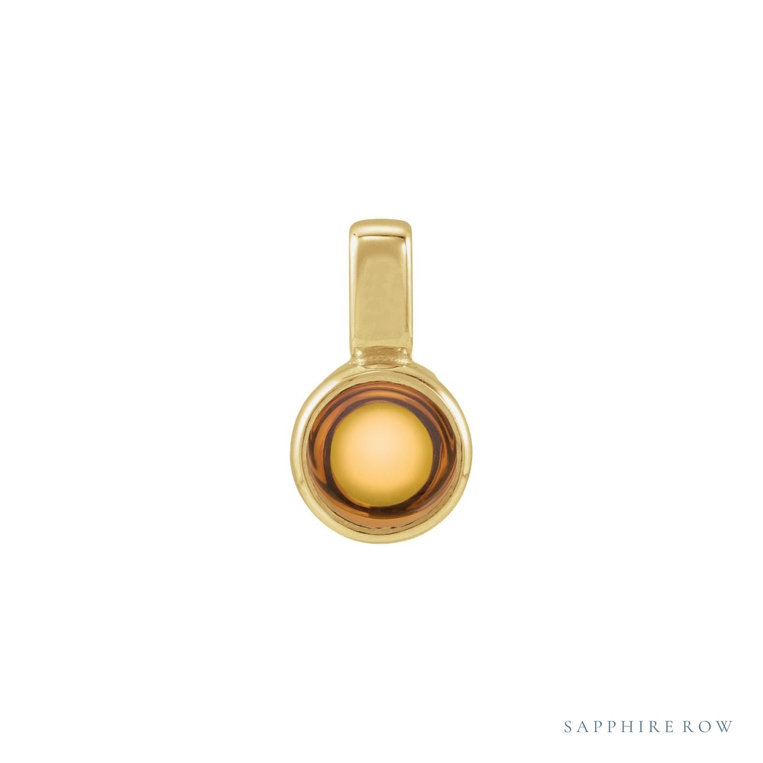 Sapphire Row Natural Cabochon Mini Fixed Bail Pendant - Citrine, 14K Yellow Gold
