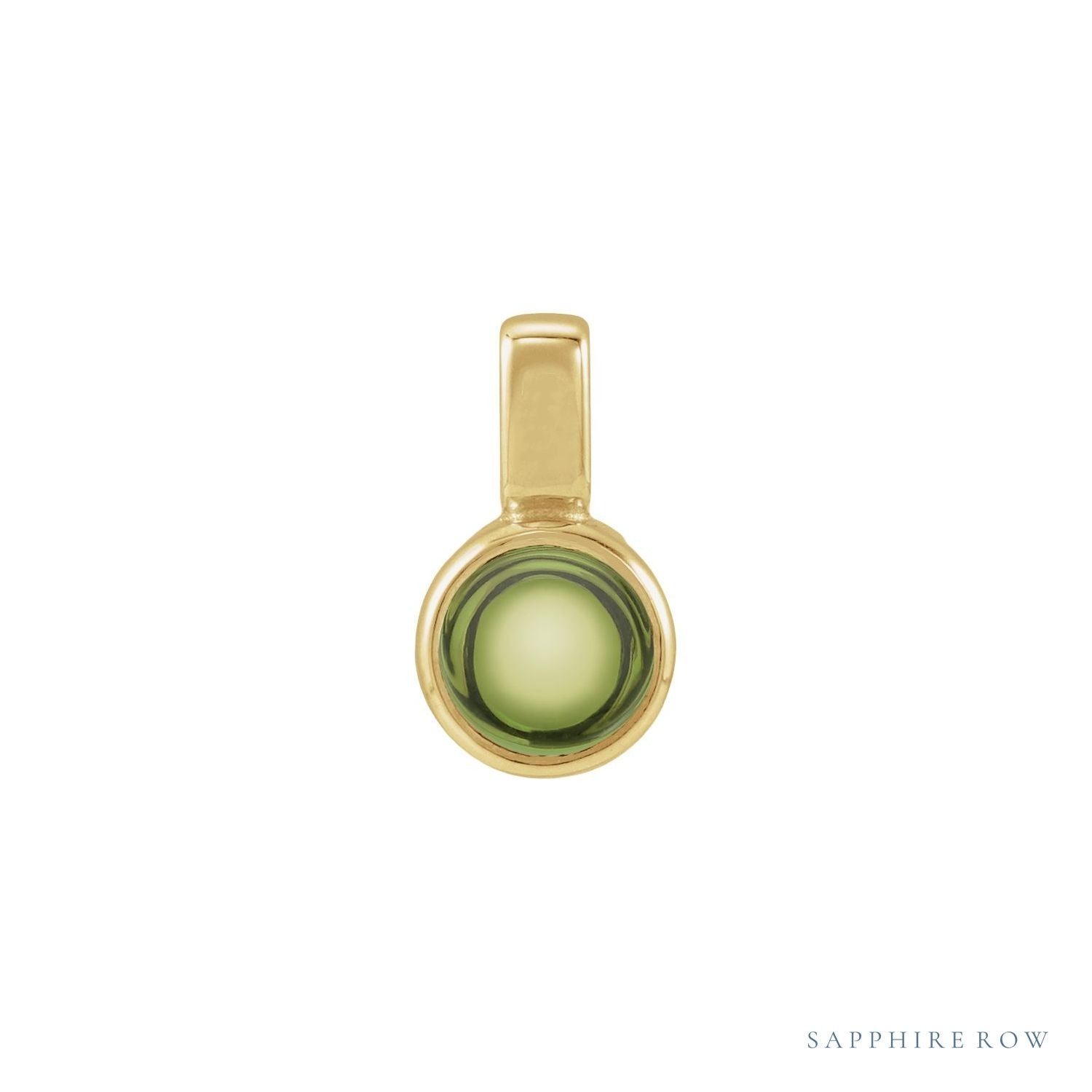 Sapphire Row Natural Cabochon Mini Fixed Bail Pendant - Peridot, 14K Yellow Gold
