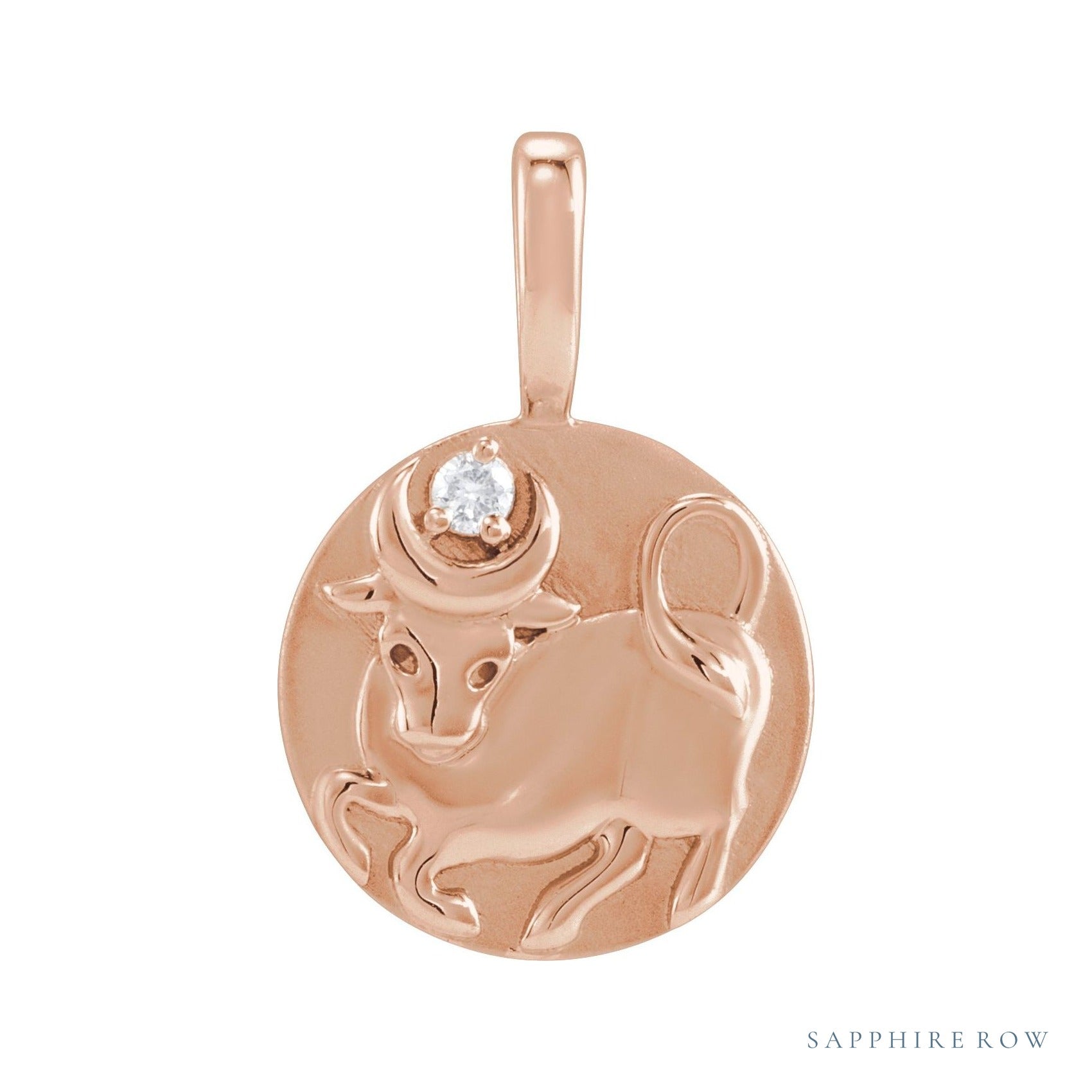 Sapphire Row Natural Diamond Chinese Zodiac Pendant - Ox, 14K Rose Gold