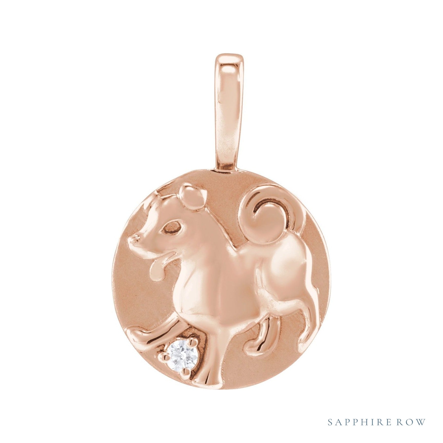Sapphire Row Natural Diamond Chinese Zodiac Pendant - Dog, 14K Rose Gold