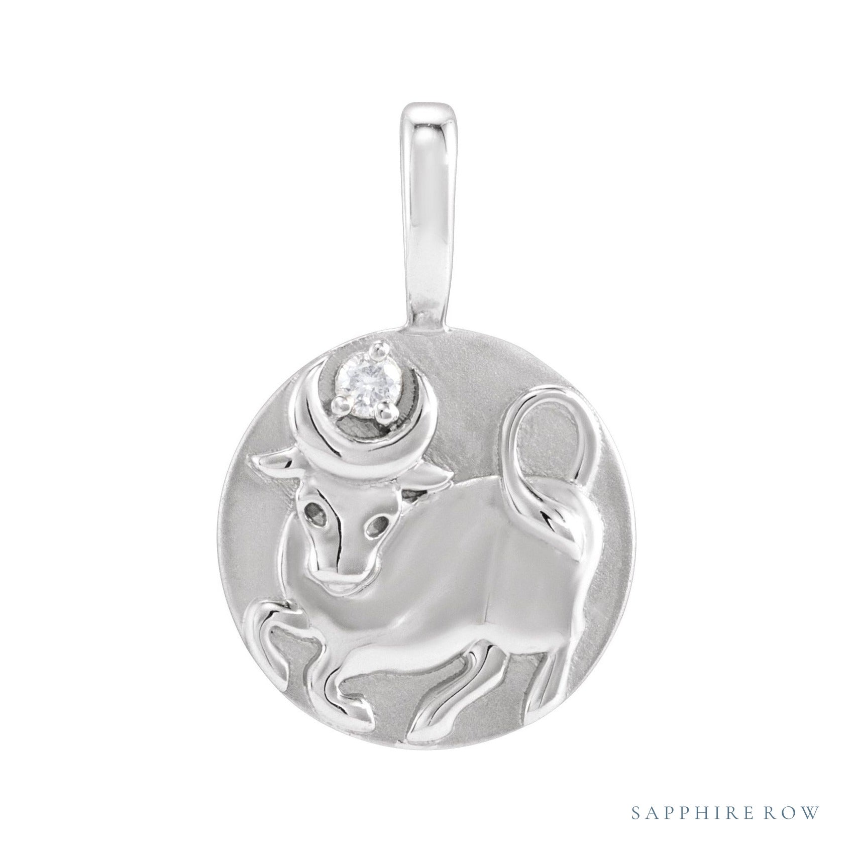 Sapphire Row Natural Diamond Chinese Zodiac Pendant - Ox, 14K White Gold