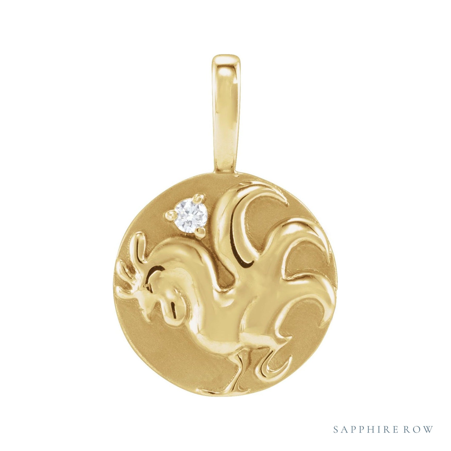 Sapphire Row Natural Diamond Chinese Zodiac Pendant - Rooster, 14K Yellow Gold