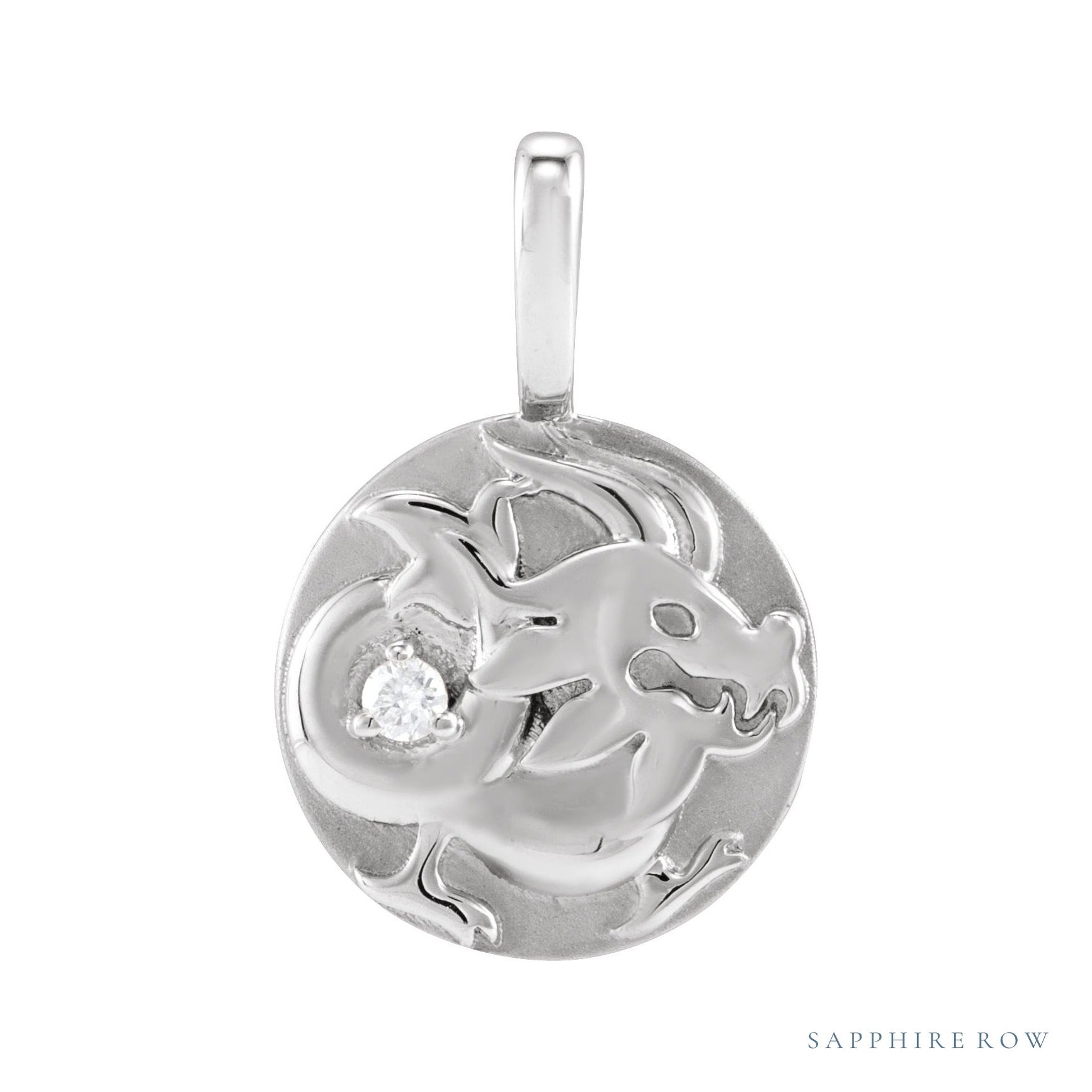 Sapphire Row Natural Diamond Chinese Zodiac Pendant - Dragon, 14K White Gold