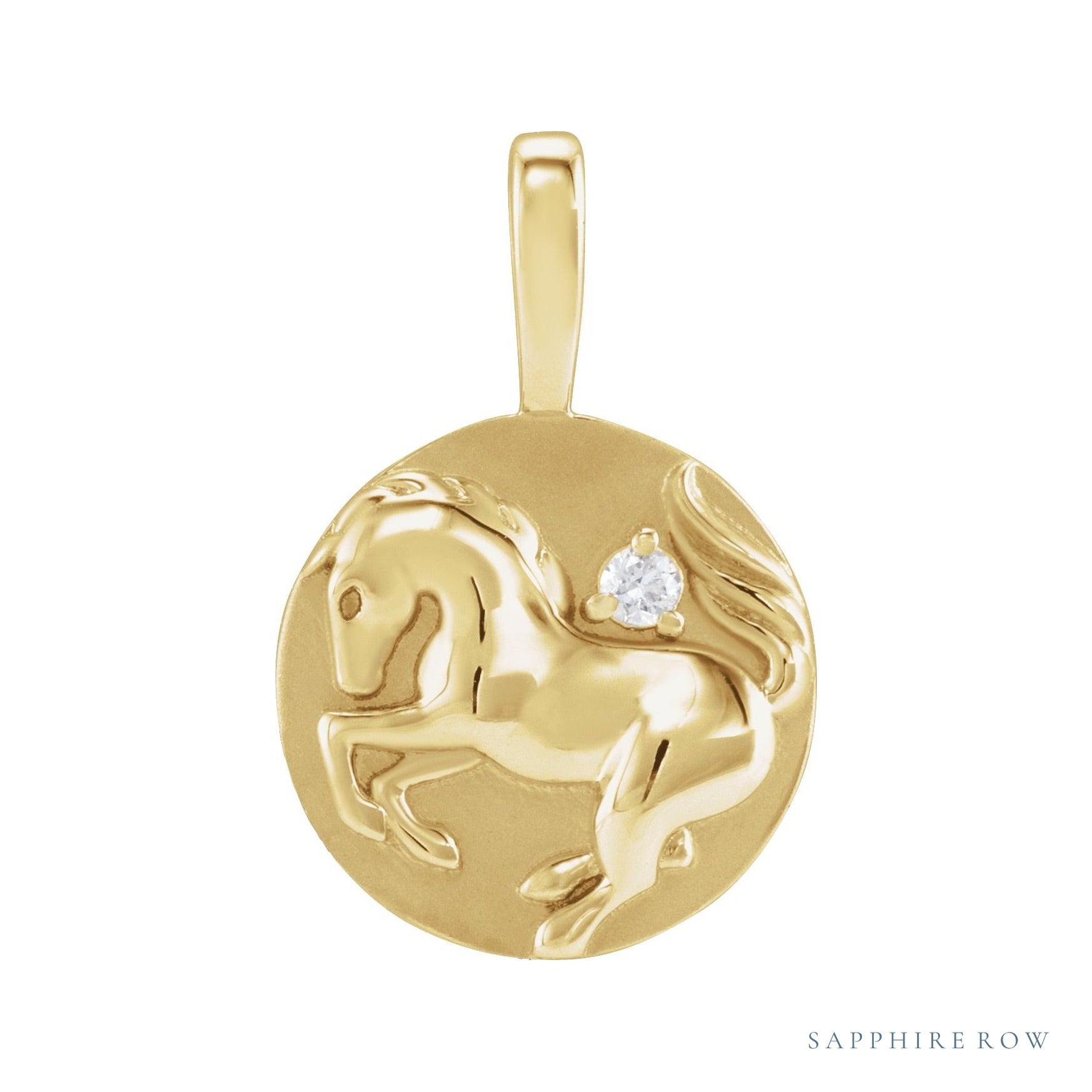 Sapphire Row Natural Diamond Chinese Zodiac Pendant - Horse, 14K Yellow Gold