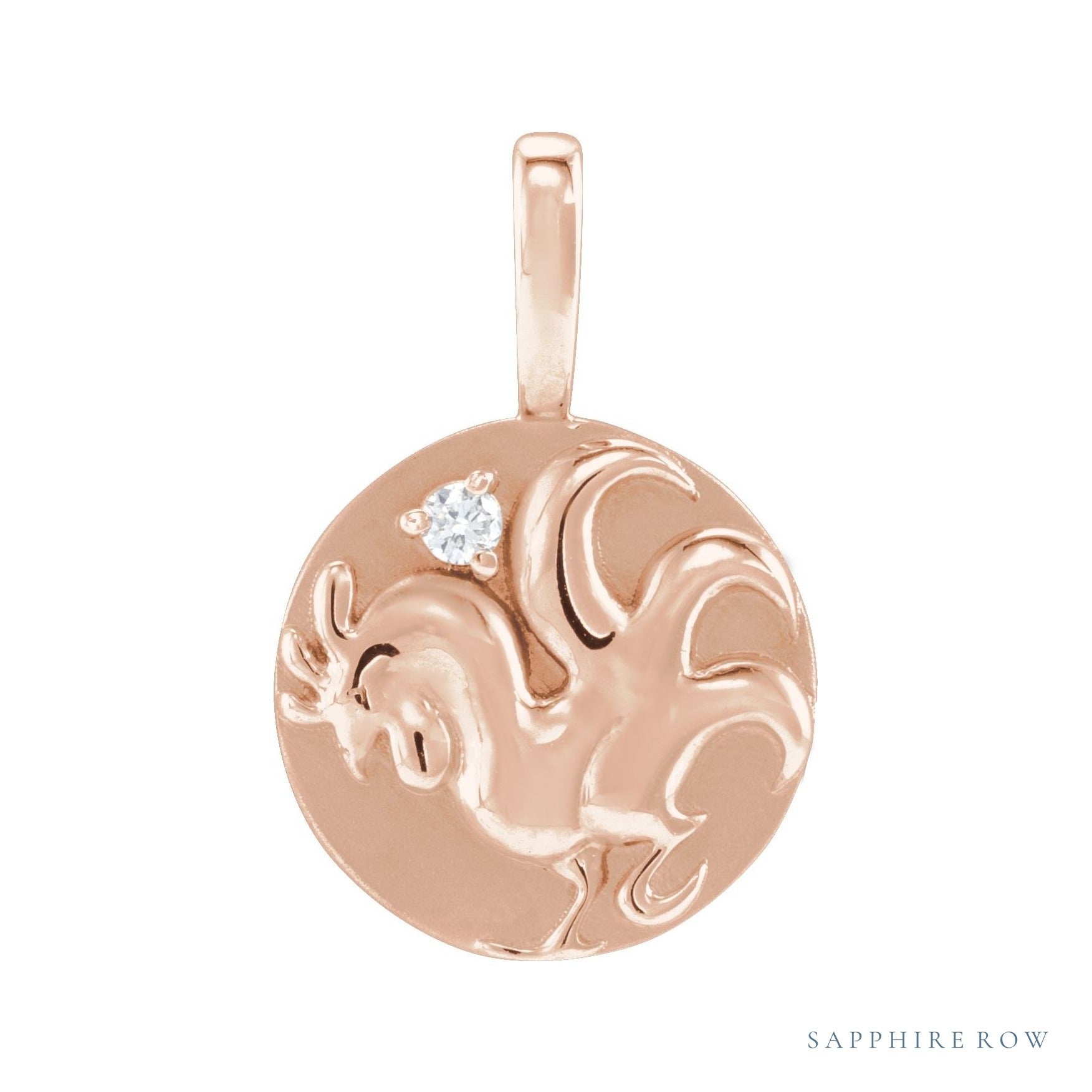 Sapphire Row Natural Diamond Chinese Zodiac Pendant - Rooster, 14K Rose Gold