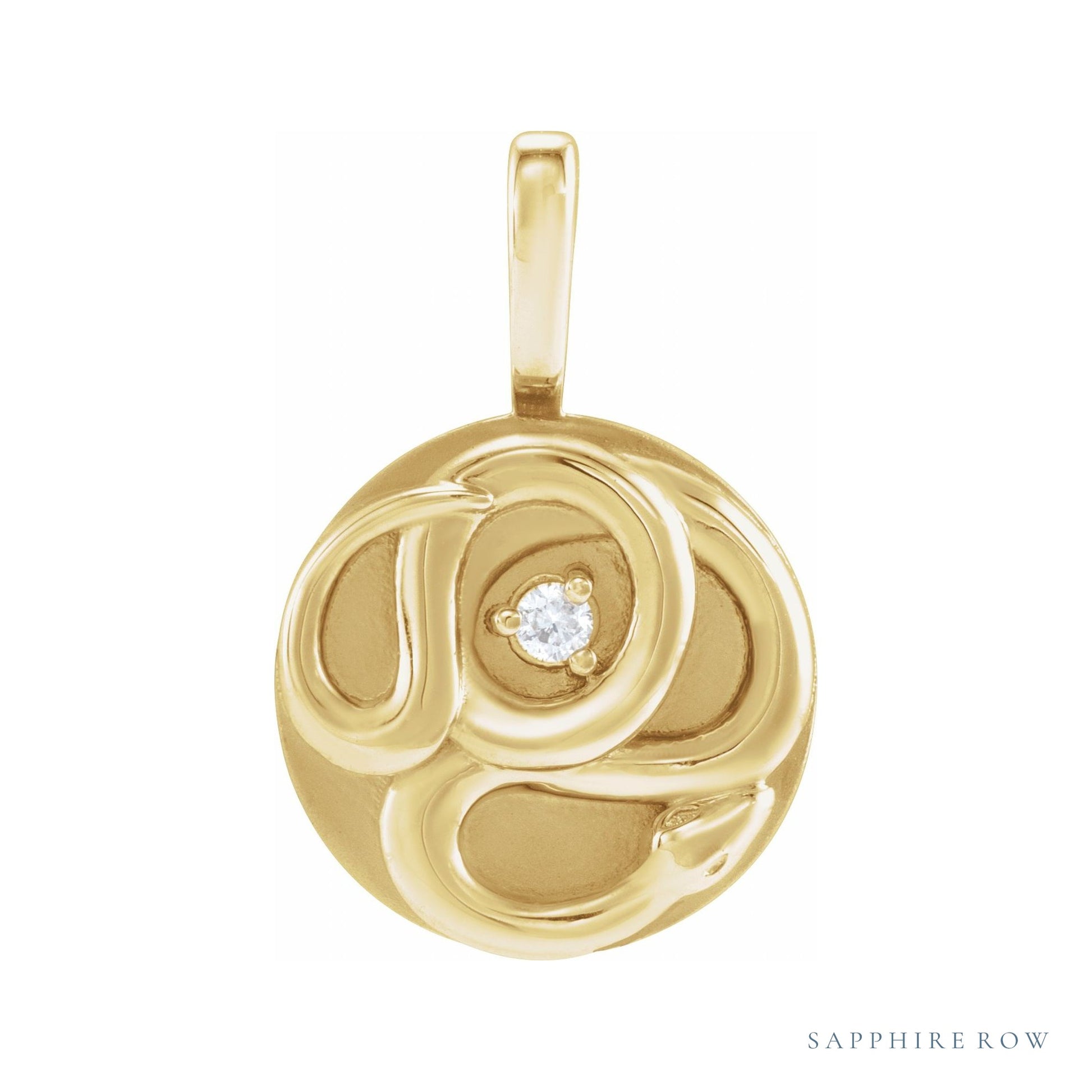 Sapphire Row Natural Diamond Chinese Zodiac Pendant - Snake, 14K Yellow Gold