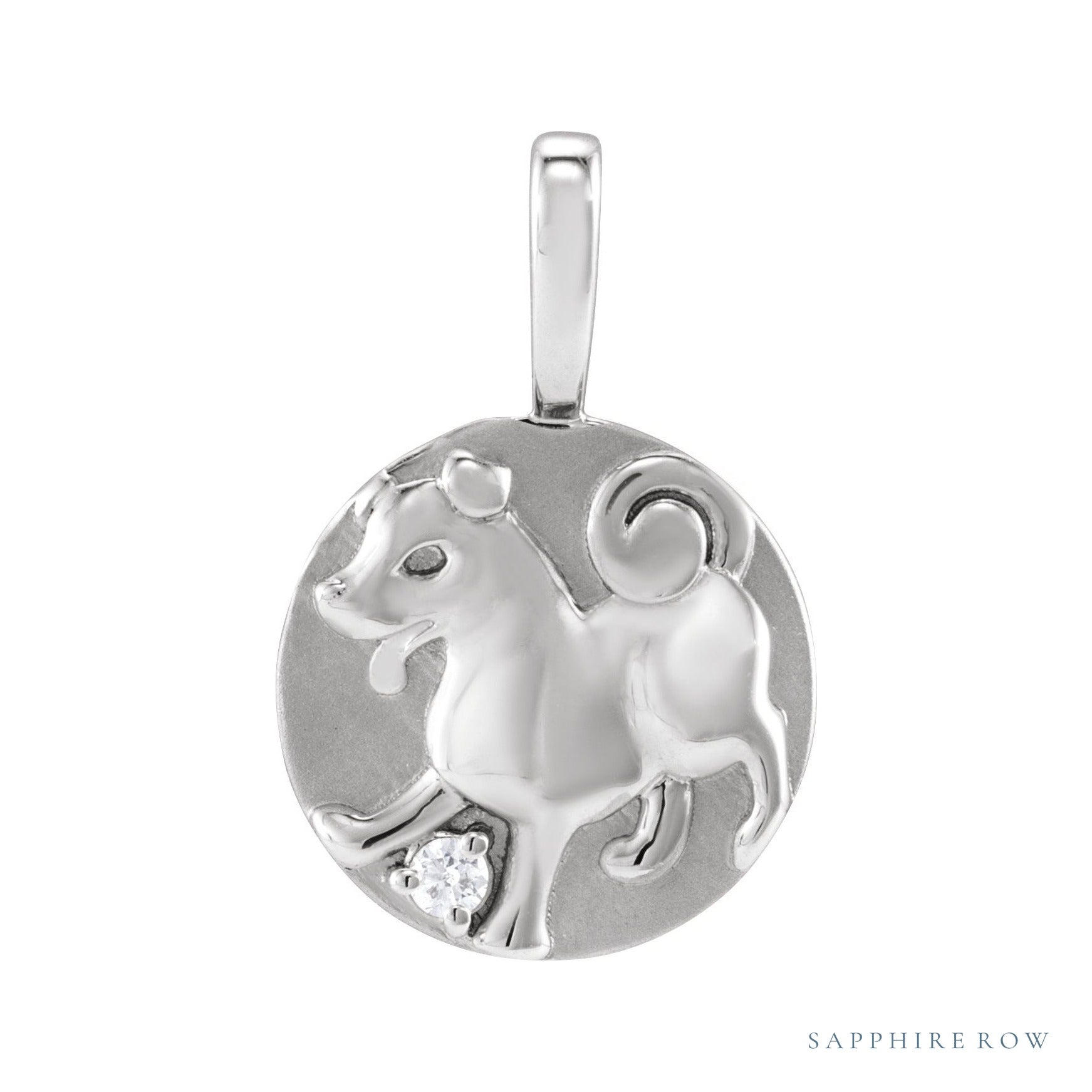 Sapphire Row Natural Diamond Chinese Zodiac Pendant - Dog, 14K White Gold