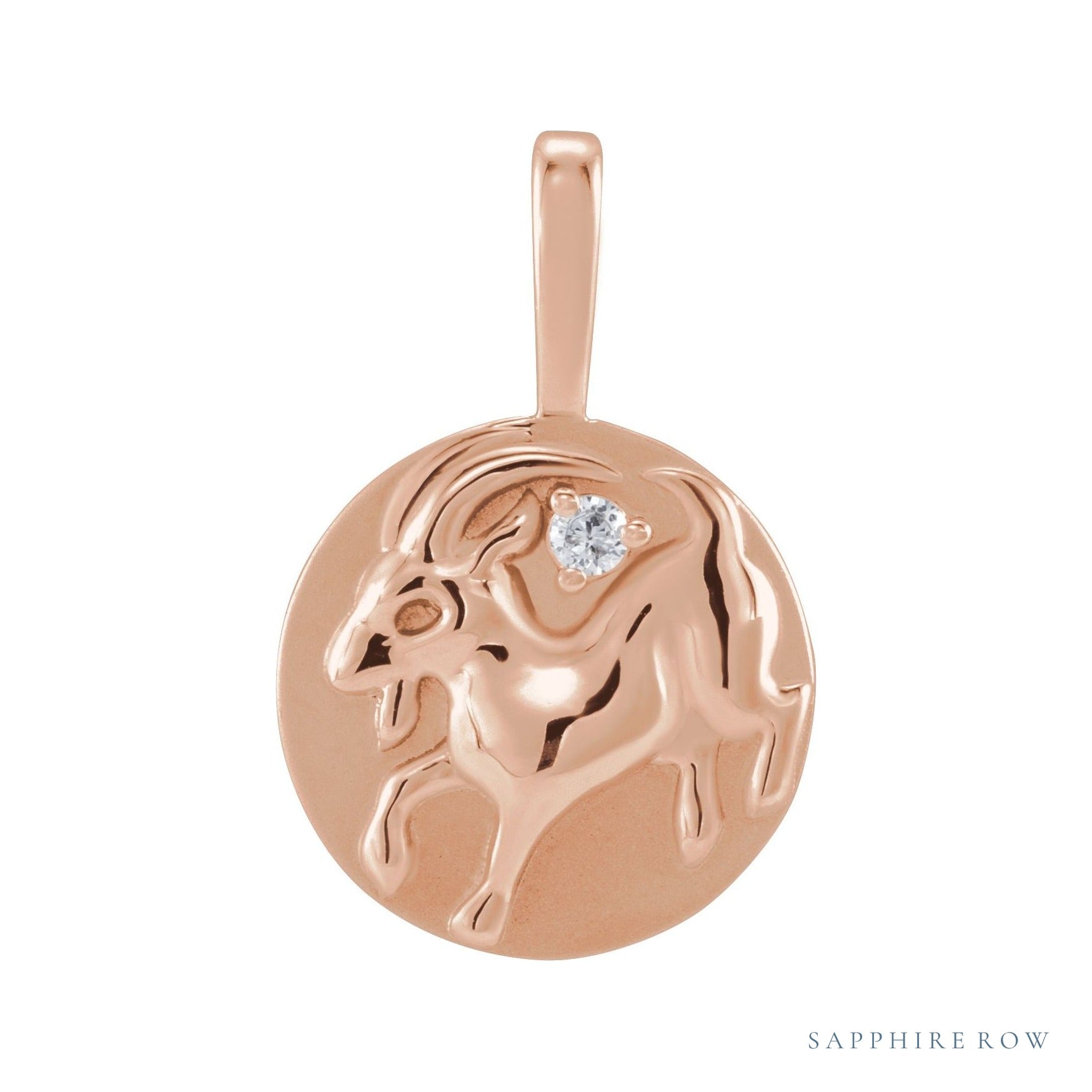Sapphire Row Natural Diamond Chinese Zodiac Pendant - Goat, 14K Rose Gold