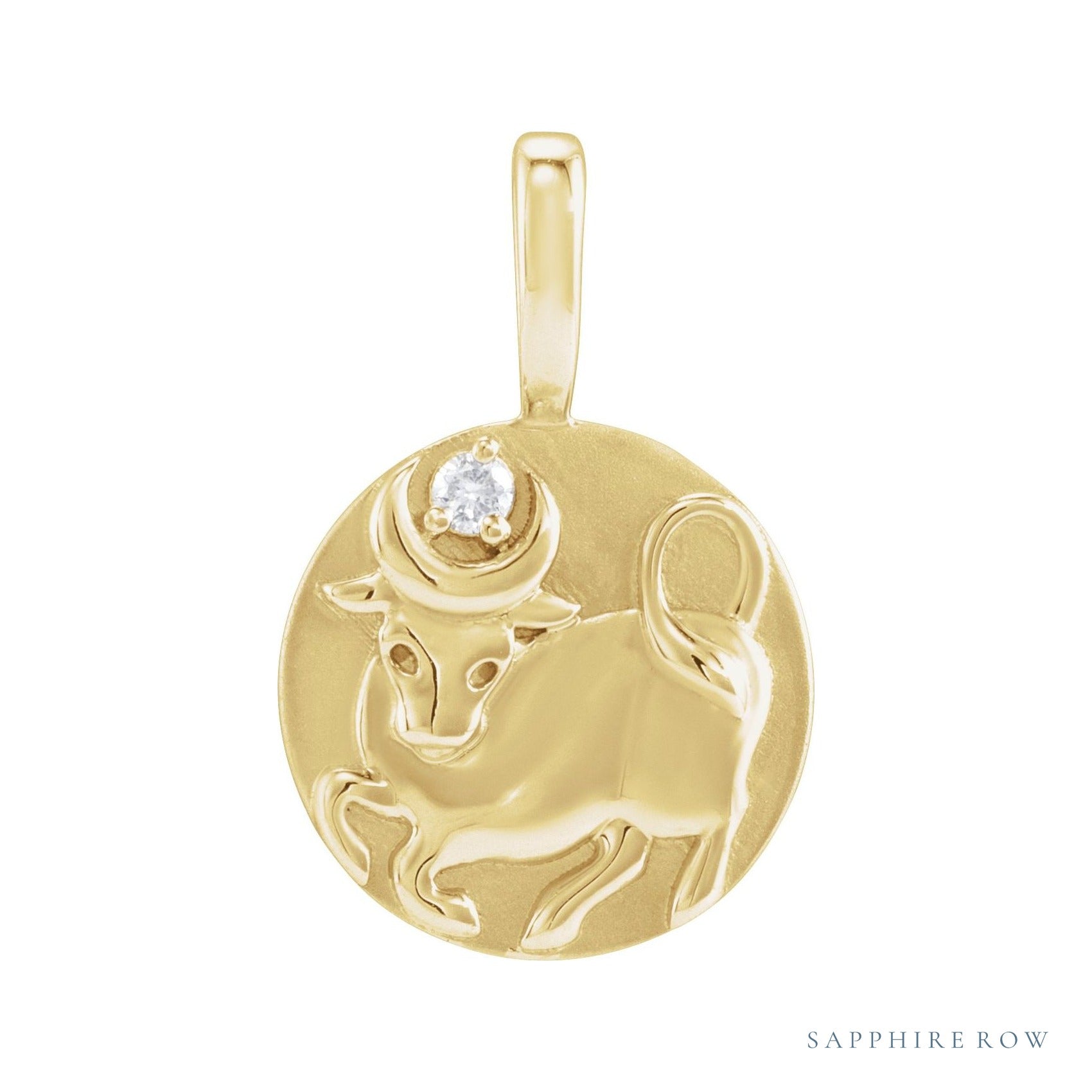 Sapphire Row Natural Diamond Chinese Zodiac Pendant - Ox, 14K Yellow Gold