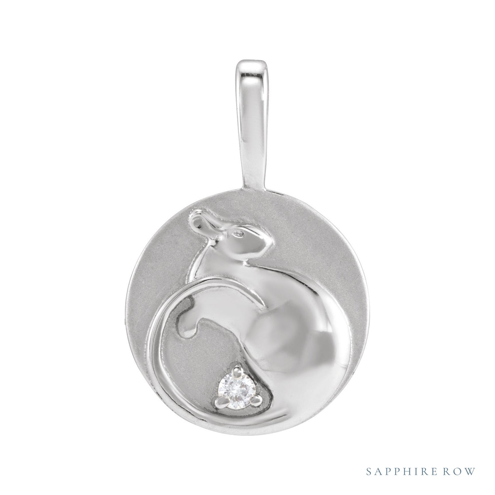 Sapphire Row Natural Diamond Chinese Zodiac Pendant - Rat, 14K White Gold
