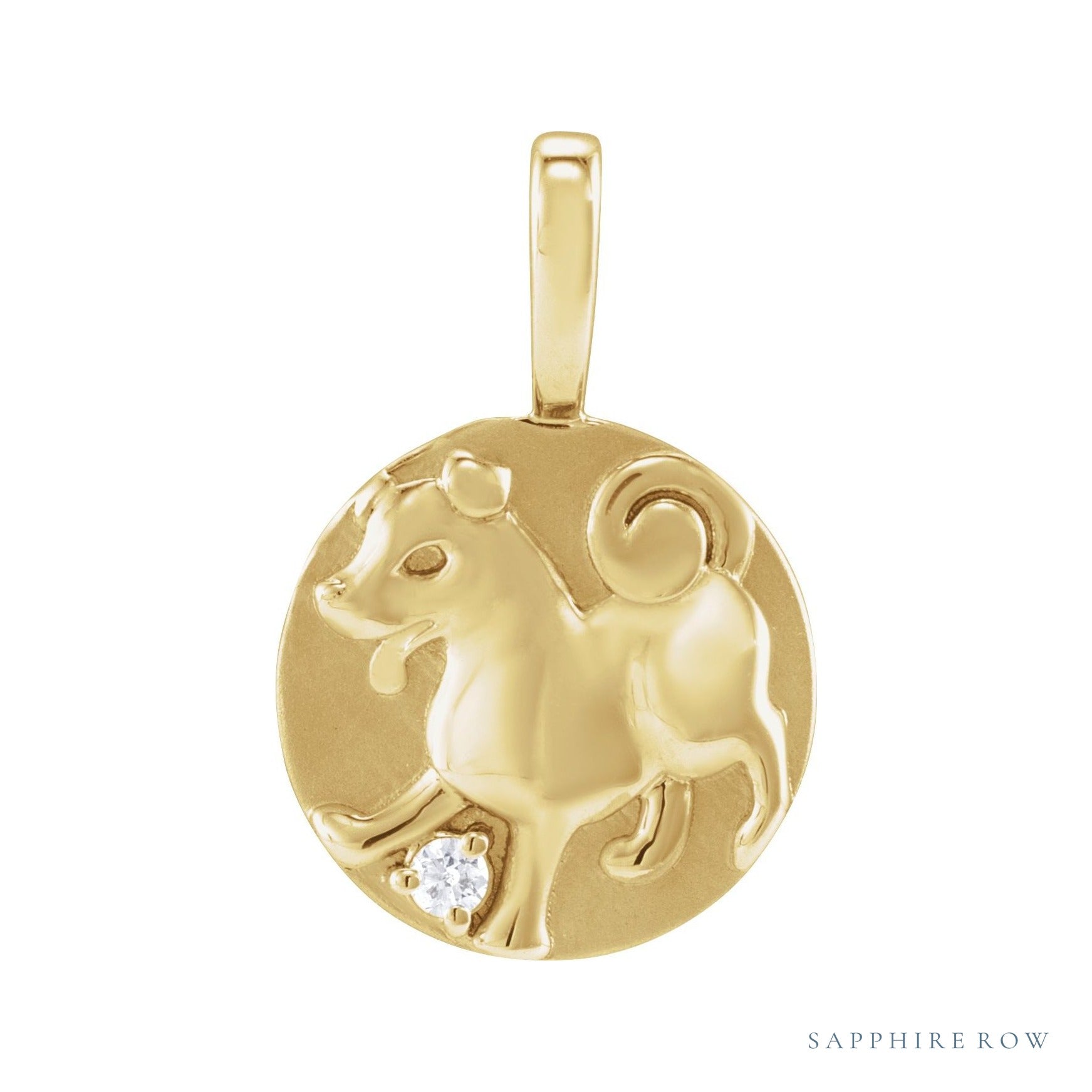 Sapphire Row Natural Diamond Chinese Zodiac Pendant - Dog, 14K Yellow Gold