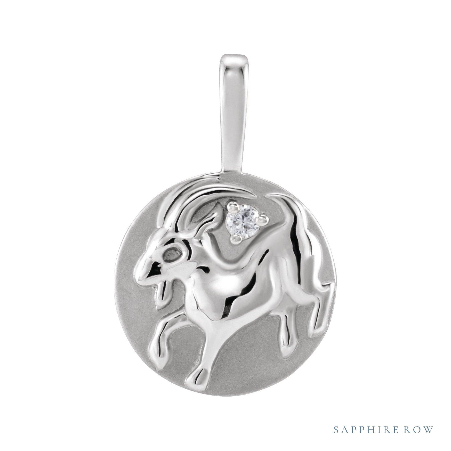 Sapphire Row Natural Diamond Chinese Zodiac Pendant - Goat, 14K White Gold