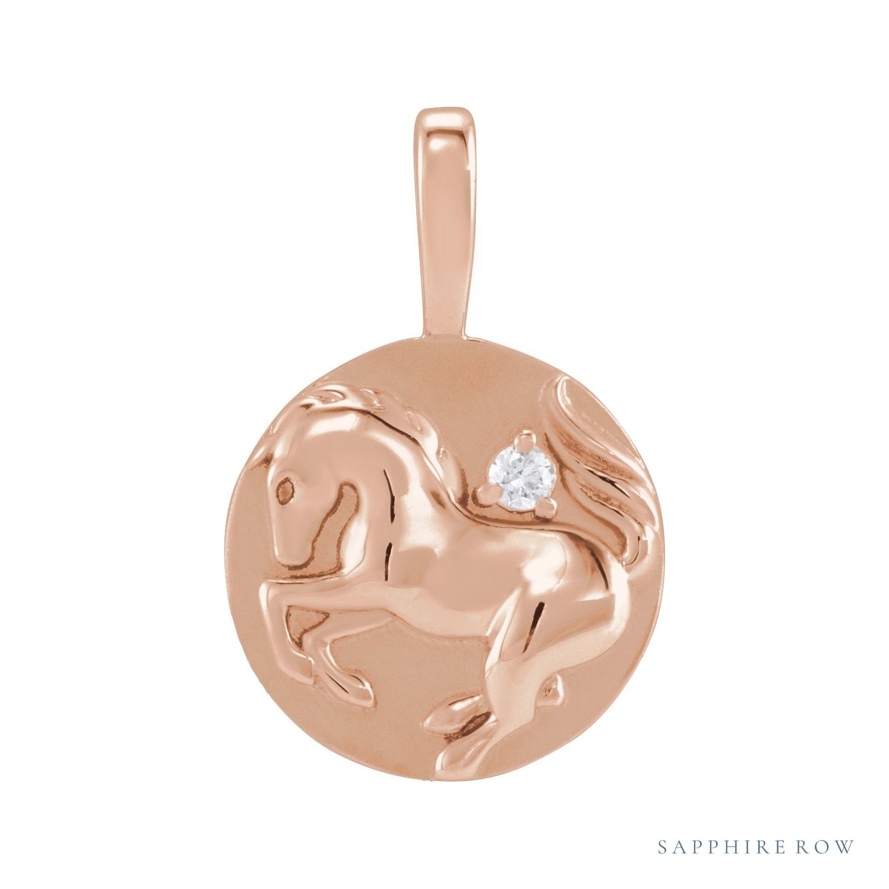 Sapphire Row Natural Diamond Chinese Zodiac Pendant - Horse, 14K Rose Gold