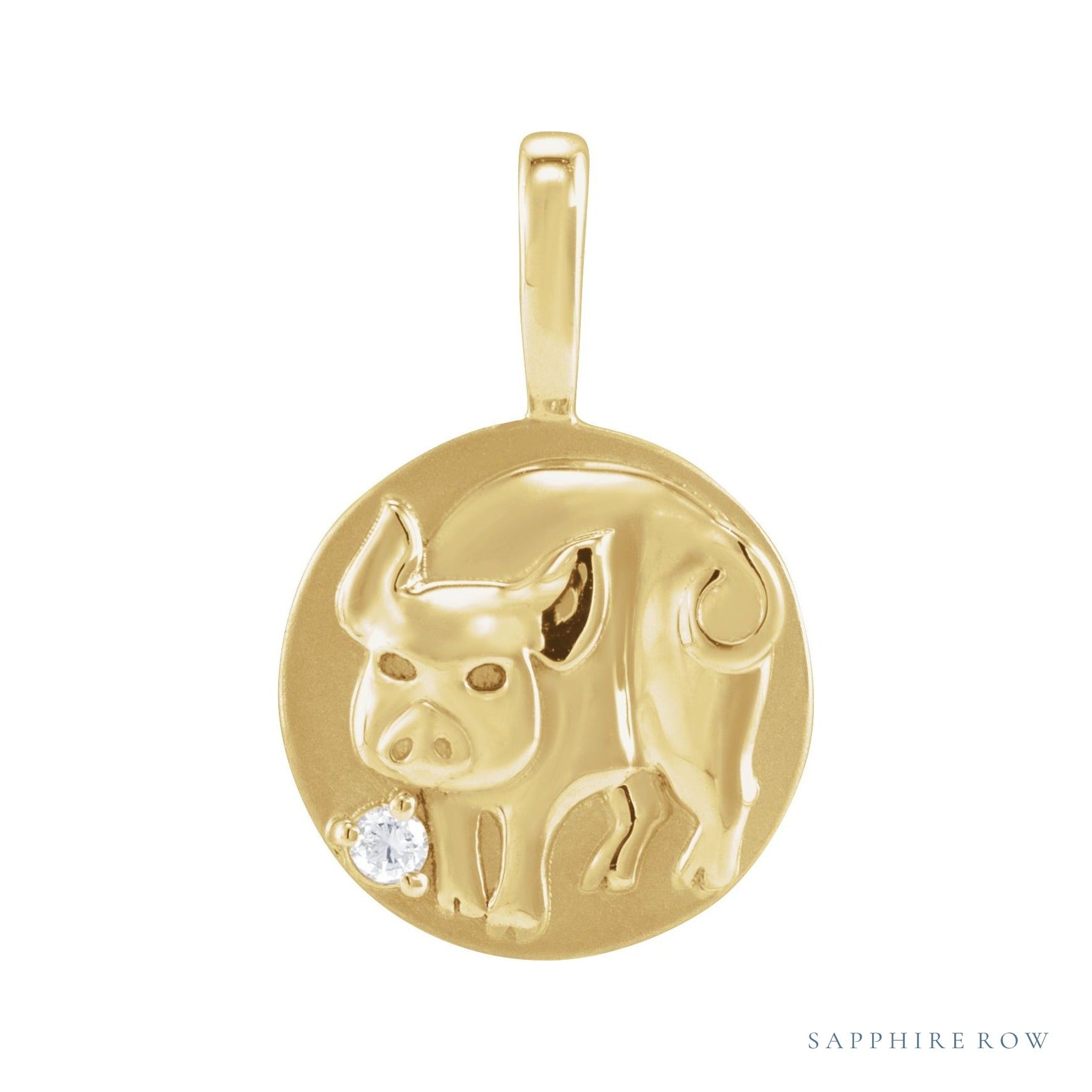 Sapphire Row Natural Diamond Chinese Zodiac Pendant - Pig, 14K Yellow Gold