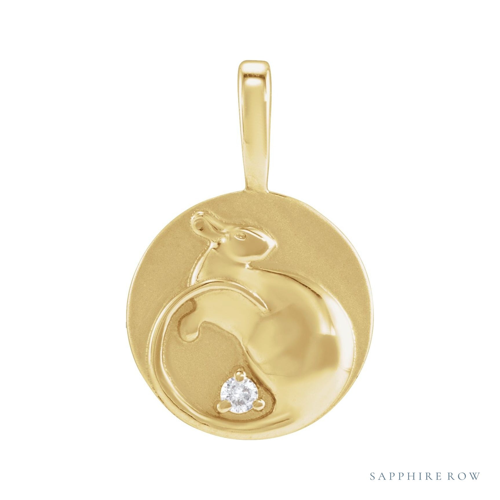 Sapphire Row Natural Diamond Chinese Zodiac Pendant - Rat, 14K Yellow Gold