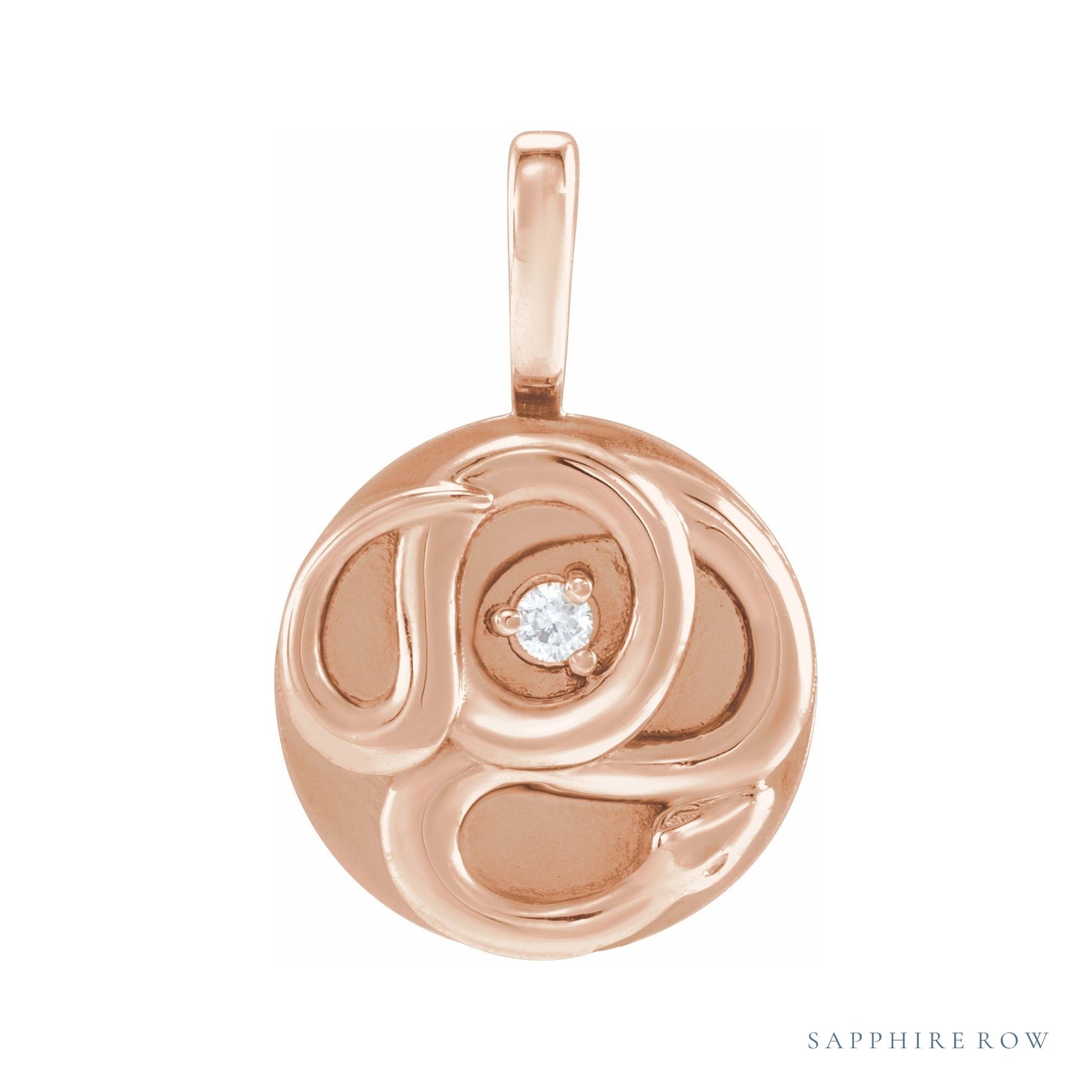 Sapphire Row Natural Diamond Chinese Zodiac Pendant - Snake, 14K Rose Gold