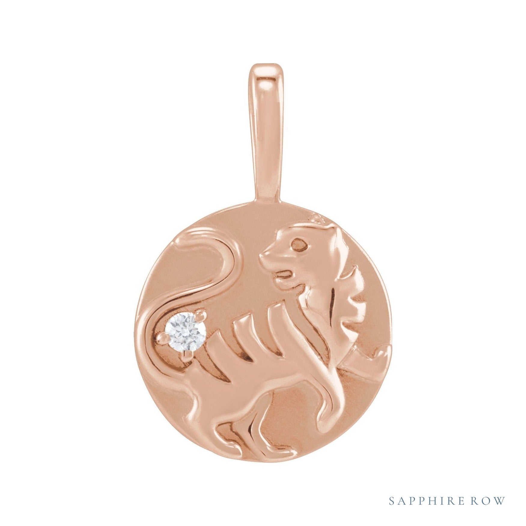 Sapphire Row Natural Diamond Chinese Zodiac Pendant - Tiger, 14K Rose Gold