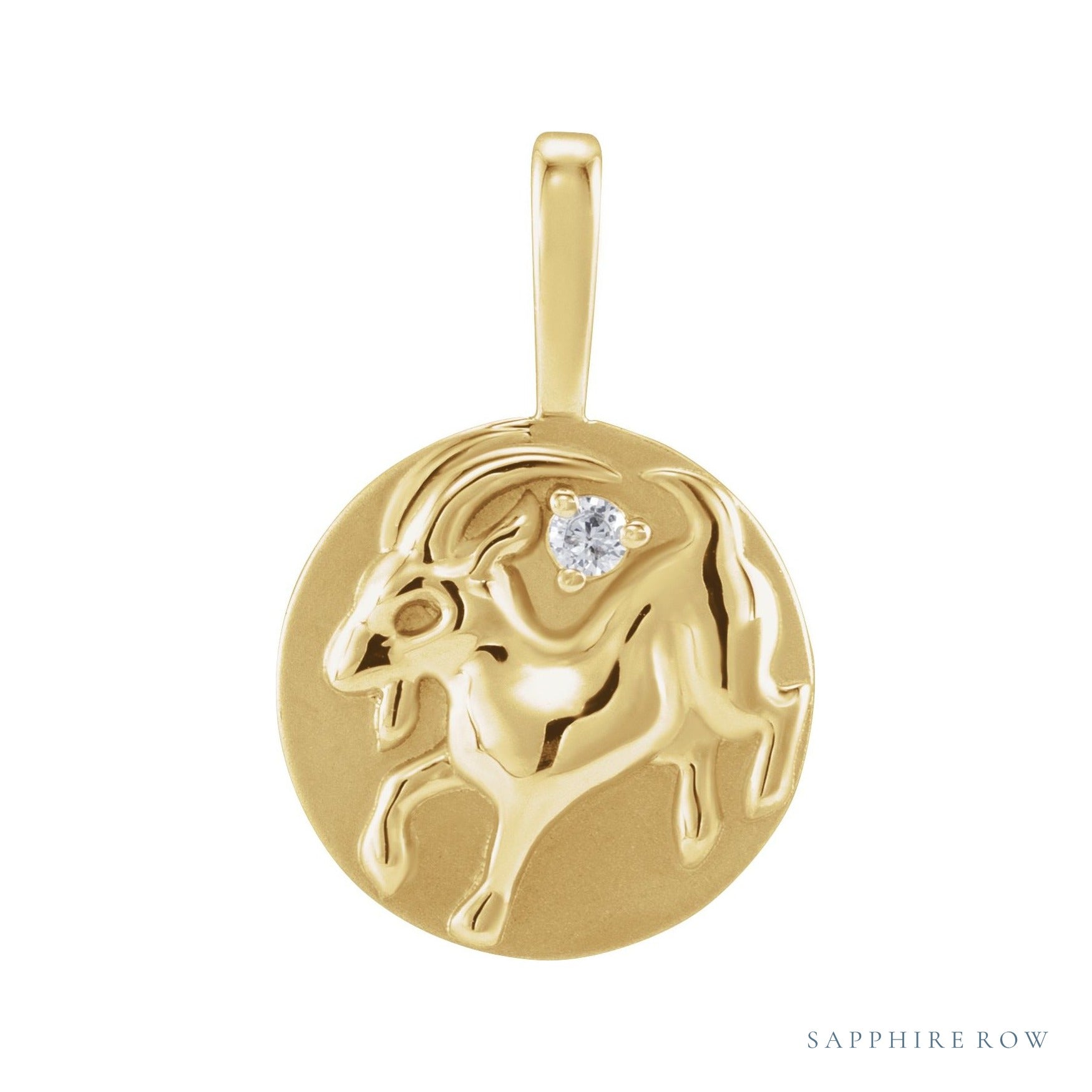 Sapphire Row Natural Diamond Chinese Zodiac Pendant - Goat, 14K Yellow Gold