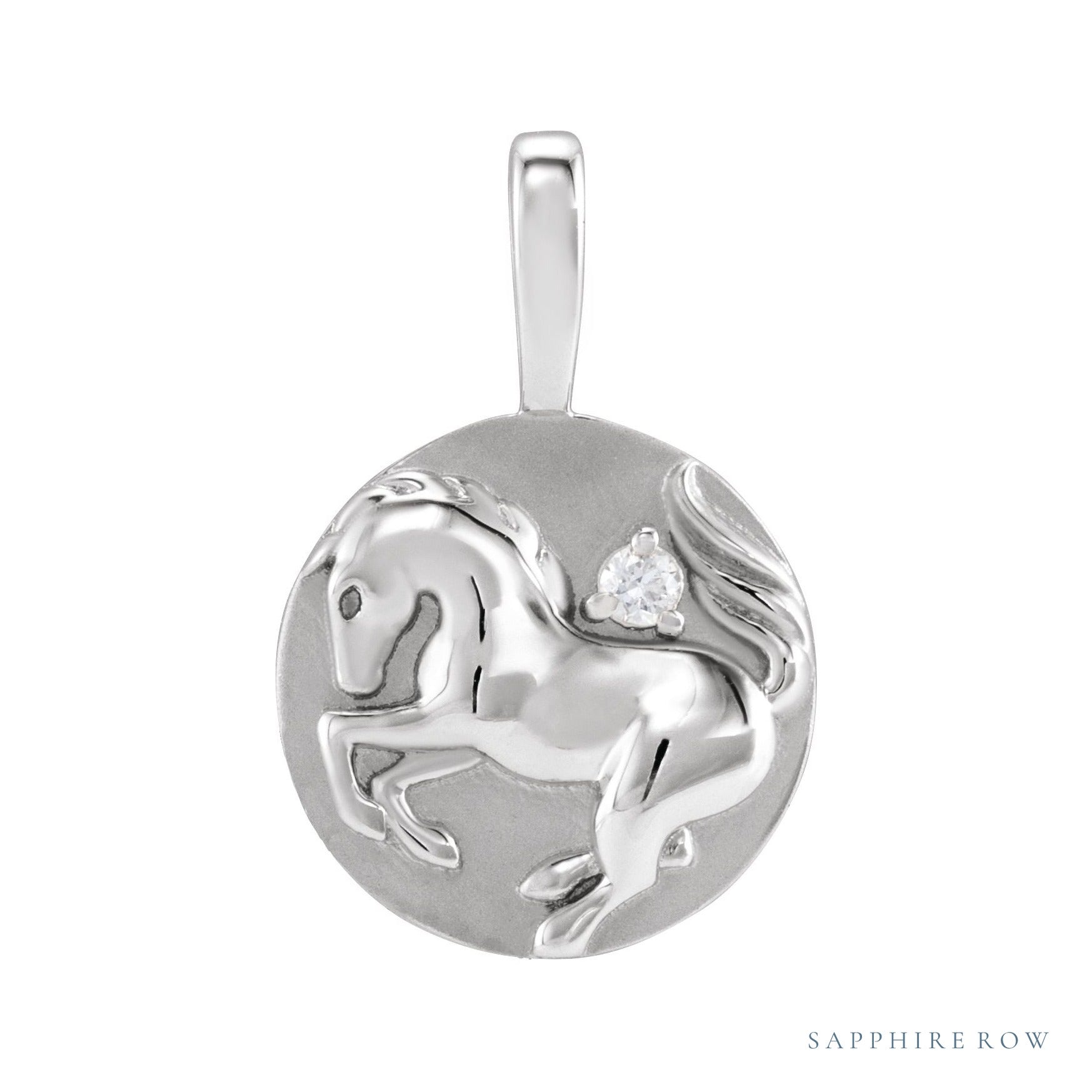 Sapphire Row Natural Diamond Chinese Zodiac Pendant - Horse, 14K White Gold