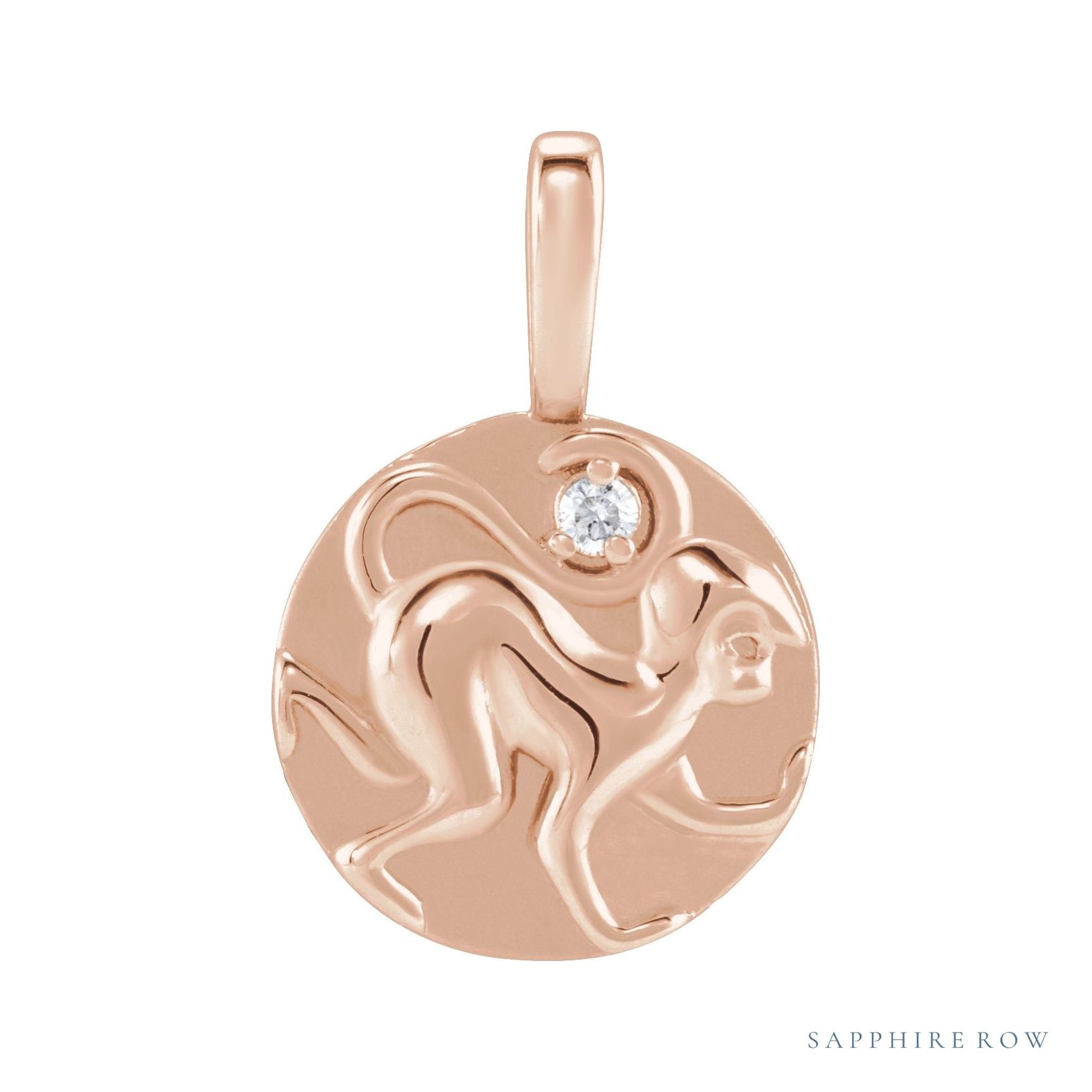Sapphire Row Natural Diamond Chinese Zodiac Pendant - Monkey, 14K Rose Gold