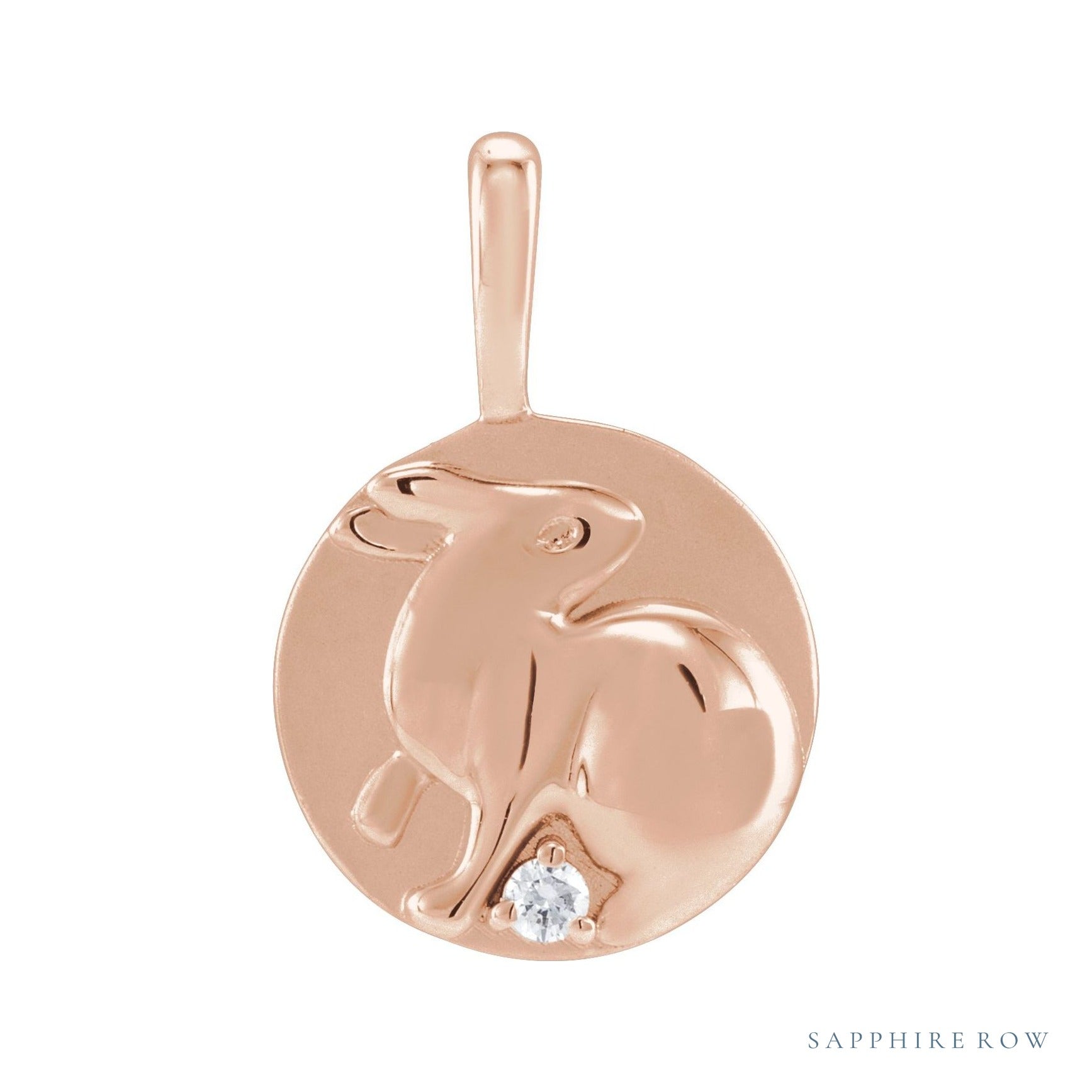 Sapphire Row Natural Diamond Chinese Zodiac Pendant - Rabbit, 14K Rose Gold