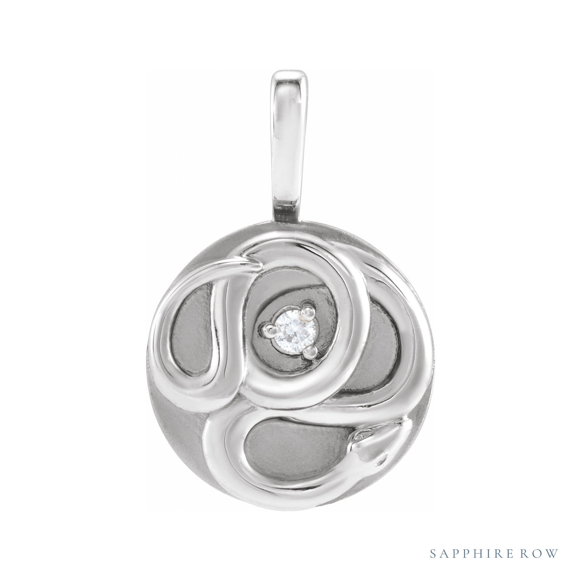 Sapphire Row Natural Diamond Chinese Zodiac Pendant - Snake, 14K White Gold
