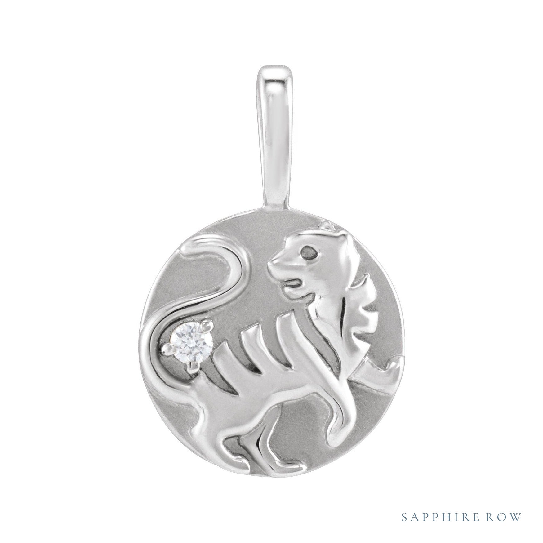 Sapphire Row Natural Diamond Chinese Zodiac Pendant - Tiger, 14K White Gold