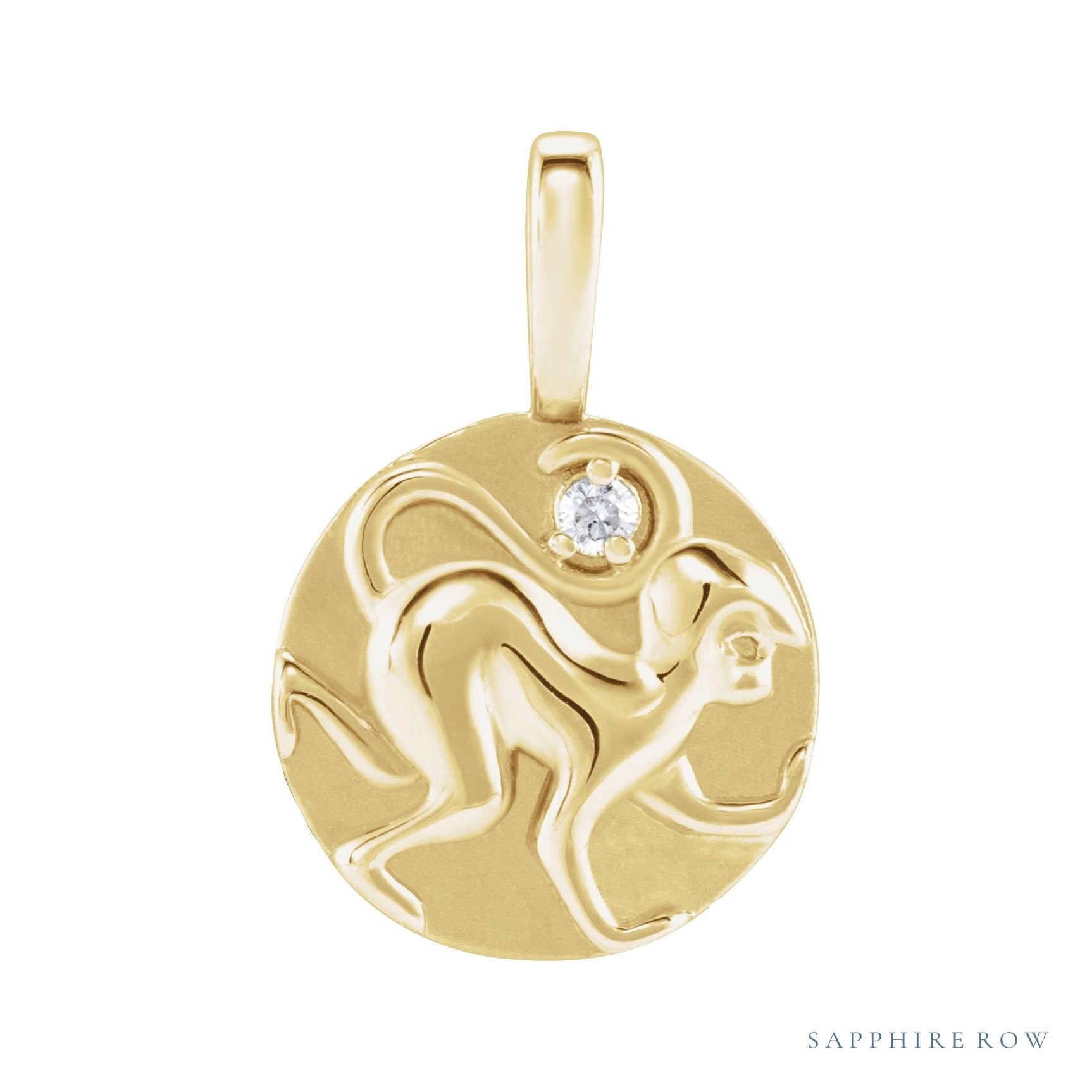 Sapphire Row Natural Diamond Chinese Zodiac Pendant - Monkey, 14K Yellow Gold