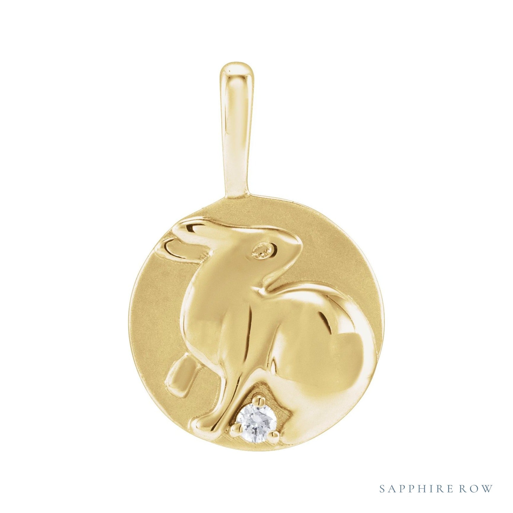 Sapphire Row Natural Diamond Chinese Zodiac Pendant - Rabbit, 14K Yellow Gold