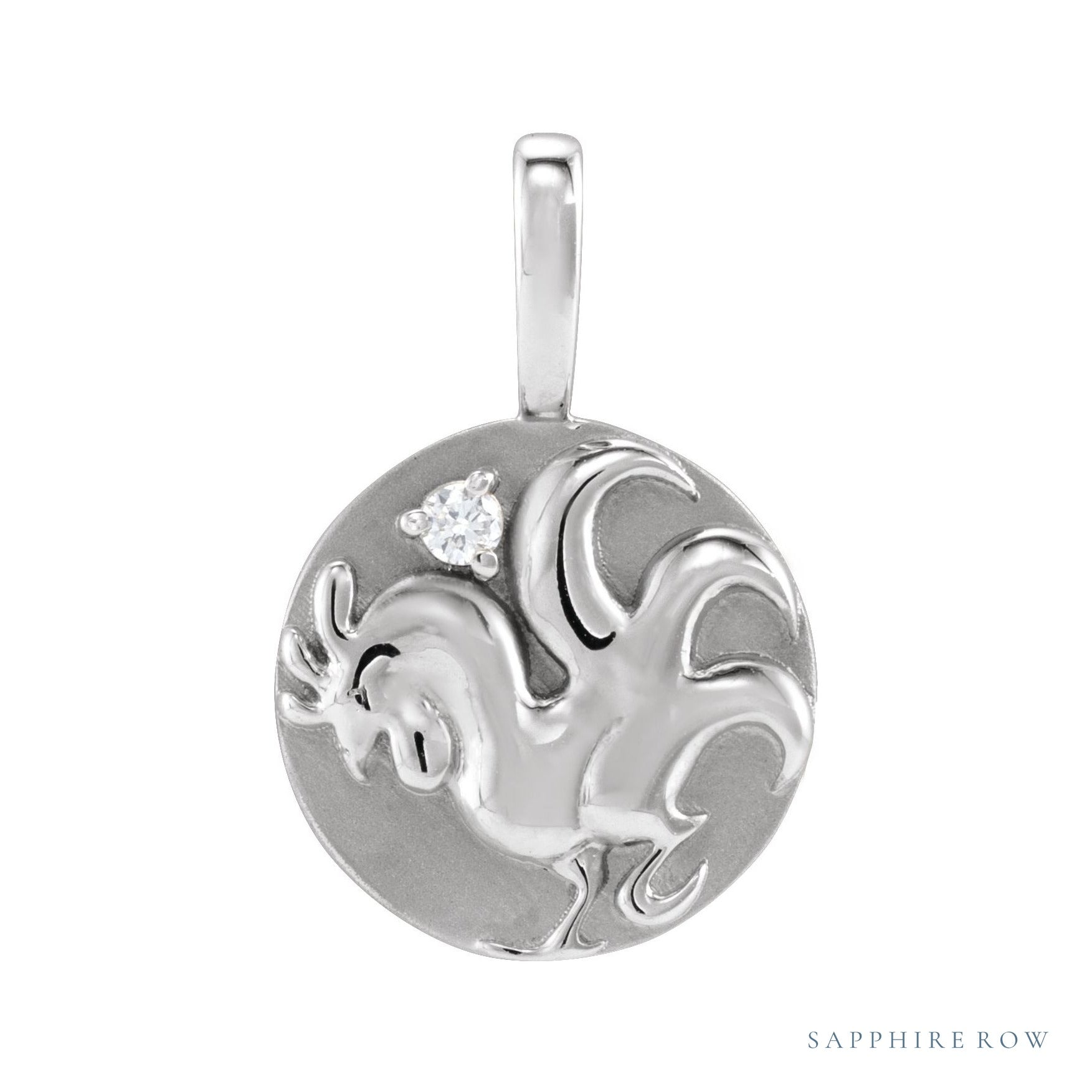 Sapphire Row Natural Diamond Chinese Zodiac Pendant - Rooster, 14K White Gold