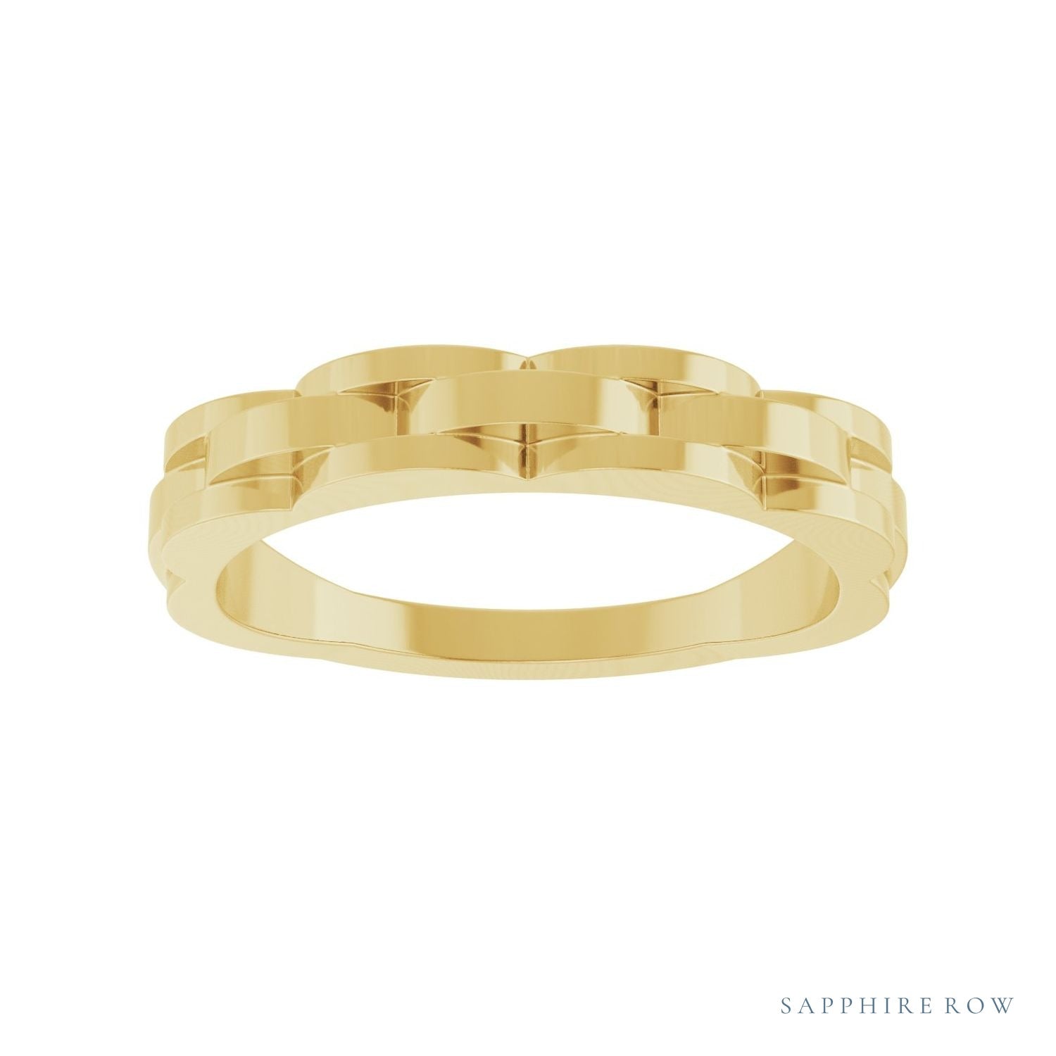 Sapphire Row Gold Chain Link Ring - 14K Yellow Gold (view 3)