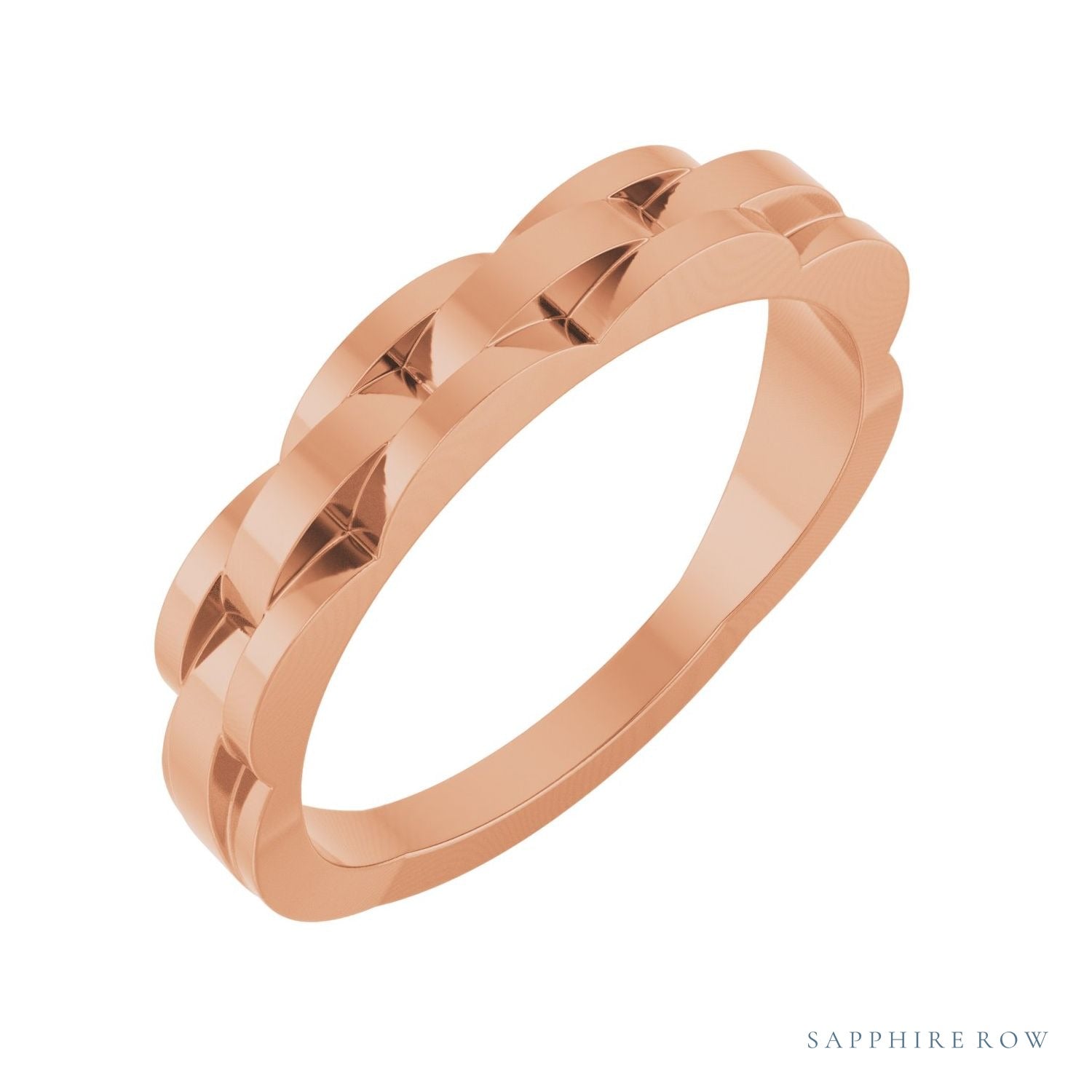 Sapphire Row Gold Chain Link Ring - 14K Rose Gold