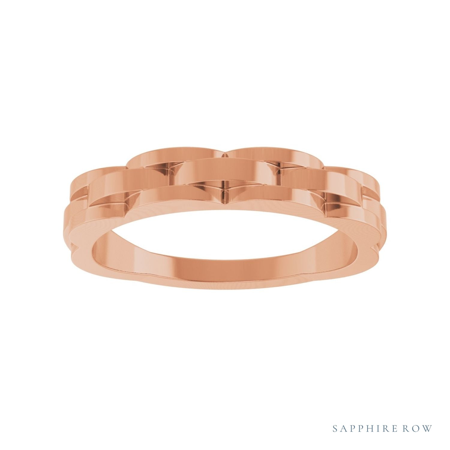 Sapphire Row Gold Chain Link Ring - 14K Rose Gold (view 3)