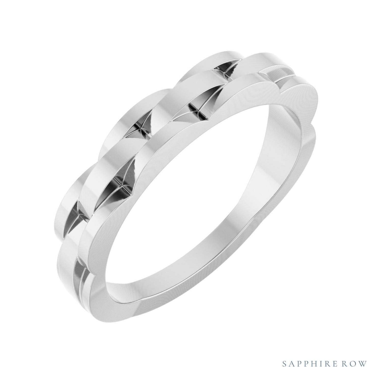 Sapphire Row Gold Chain Link Ring - Platinum