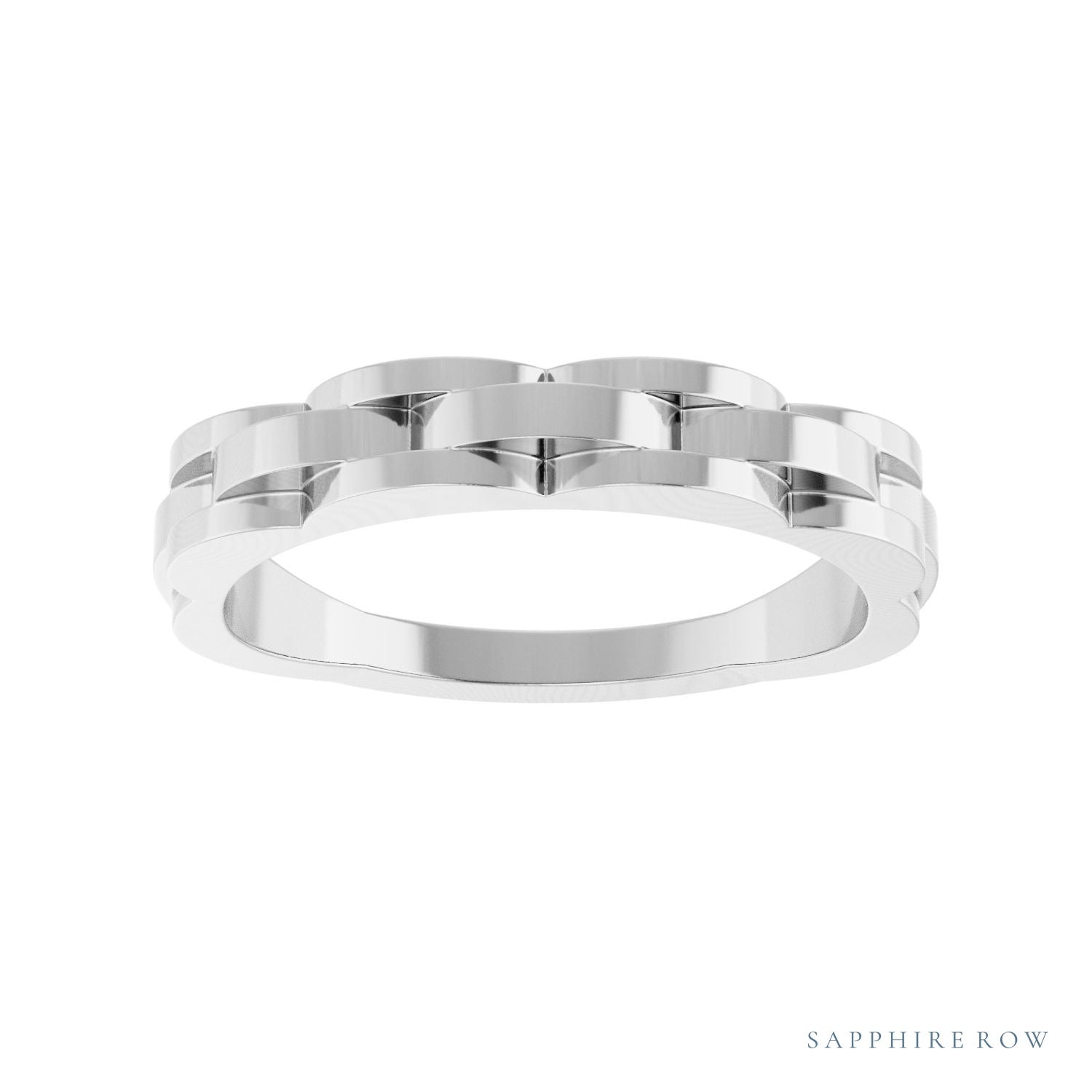 Sapphire Row Gold Chain Link Ring - Platinum (view 3)