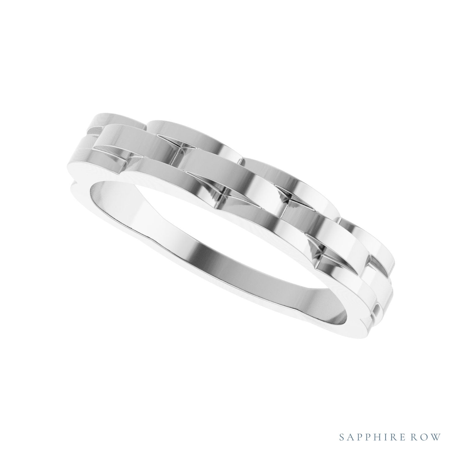 Sapphire Row Gold Chain Link Ring - Platinum (view 5)